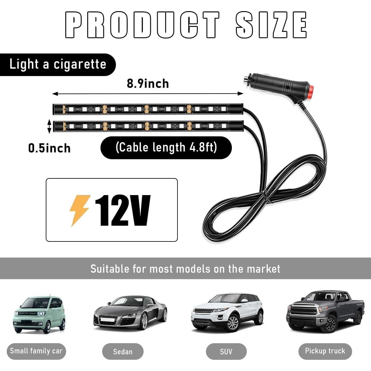 Tira de Luz LED Interior de Coche Wevdn 12V Azul 24 LED