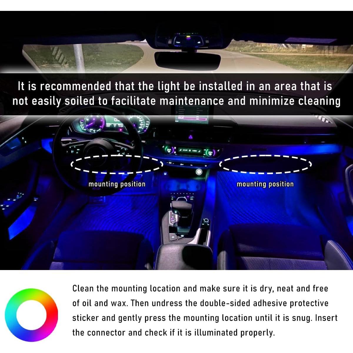 Tira de Luz LED Interior de Coche Wevdn 12V Azul 24 LED