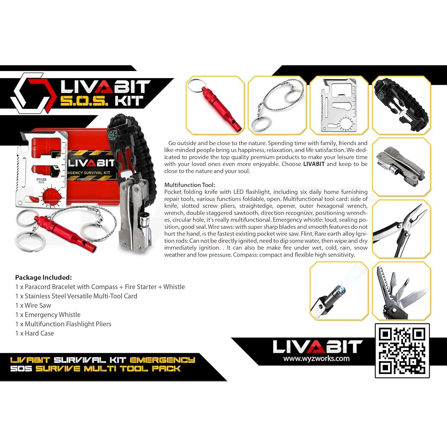 Kit de Supervivencia LIVABIT Multiusos con Pulsera Paracord