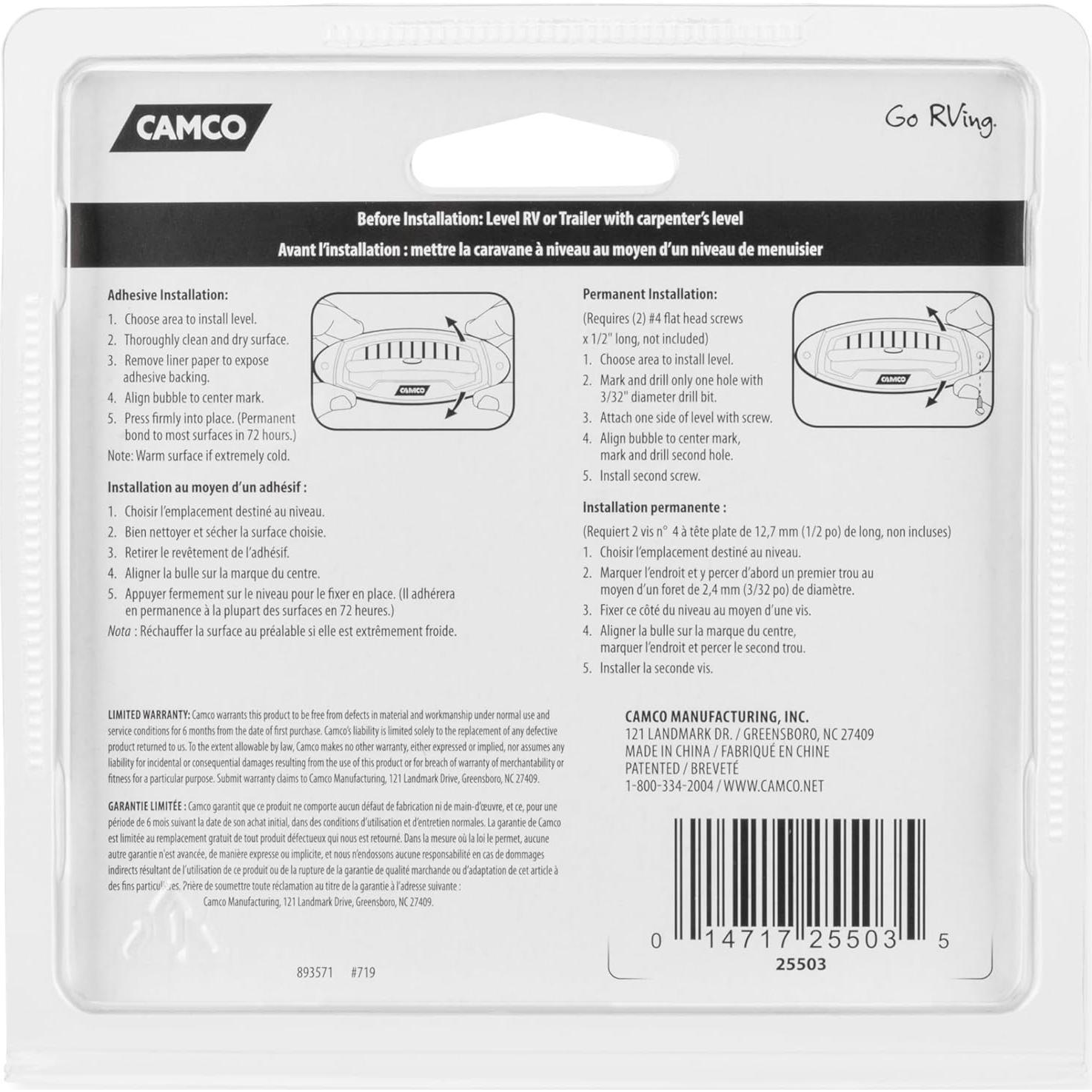 Niveles de Burbuja Camco 25503 para Remolque - Paquete de 2