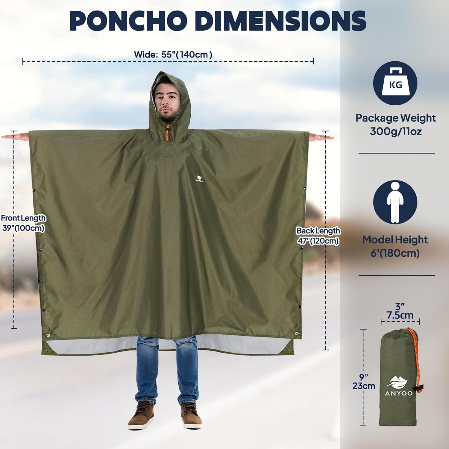 Poncho de Lluvia Impermeable Anyoo Verde Ejercito Unisex