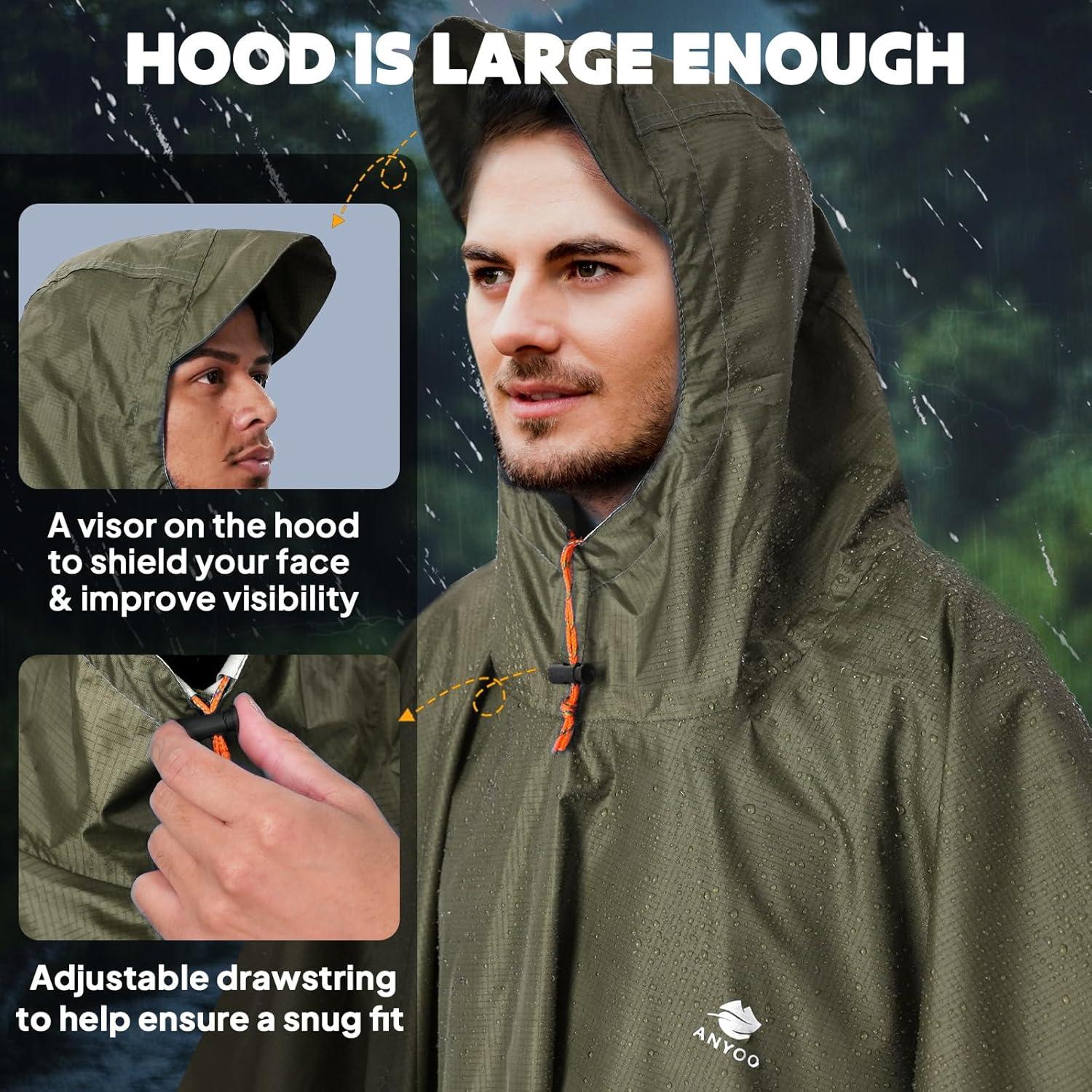 Poncho de Lluvia Impermeable Anyoo Verde Ejercito Unisex