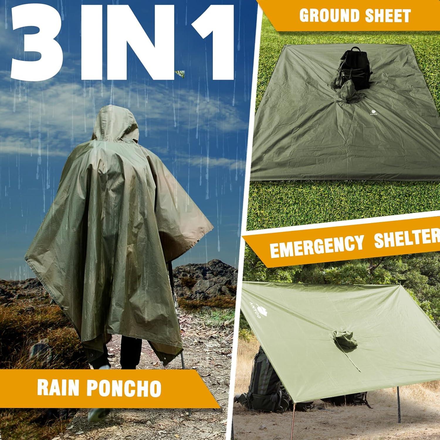 Poncho de Lluvia Impermeable Anyoo Verde Ejercito Unisex