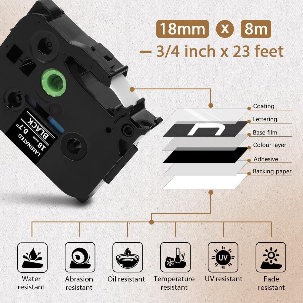 Cinta de Etiquetas Laminadas Buyalot TZe-S241 18mm 8m 4 Paquete