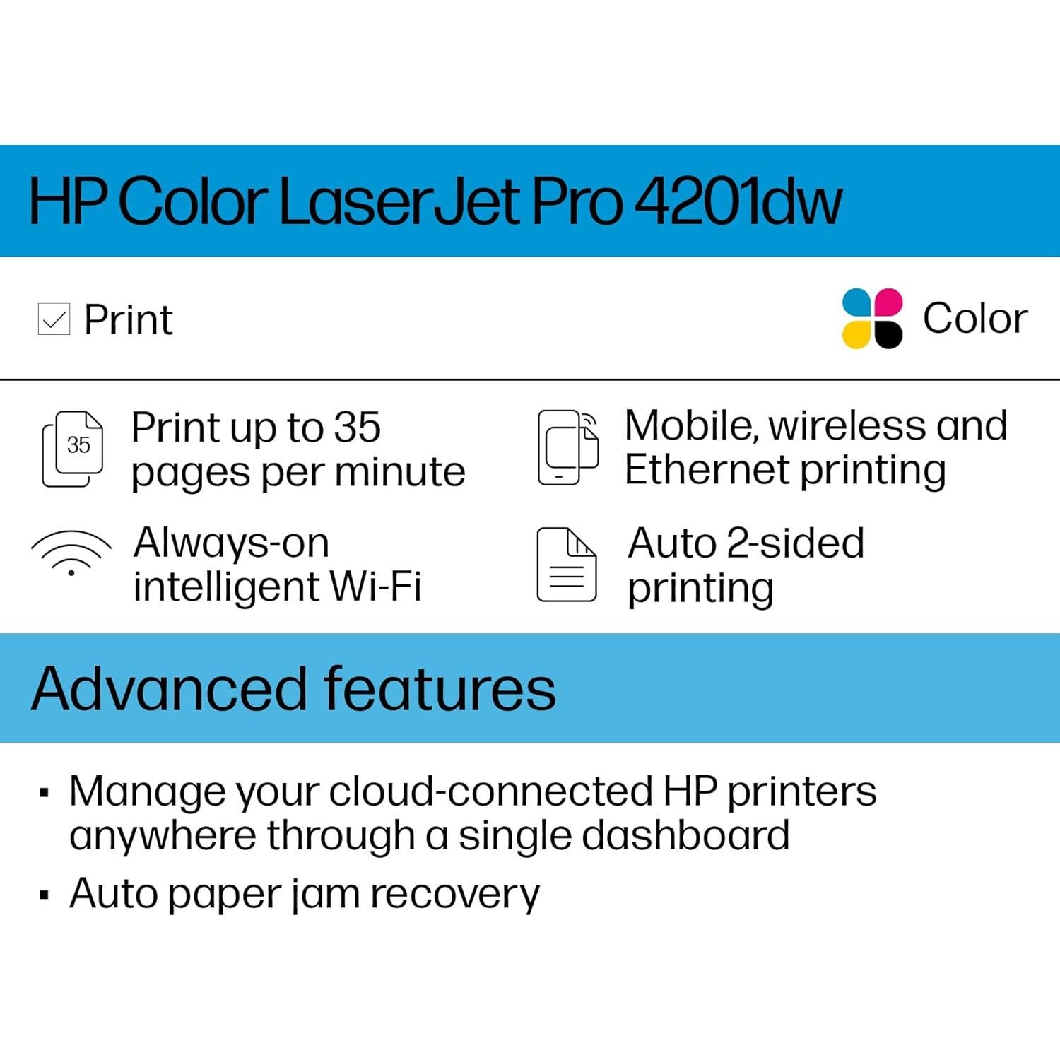 Impresora láser color HP Color LaserJet Pro 4201dw Wi-Fi