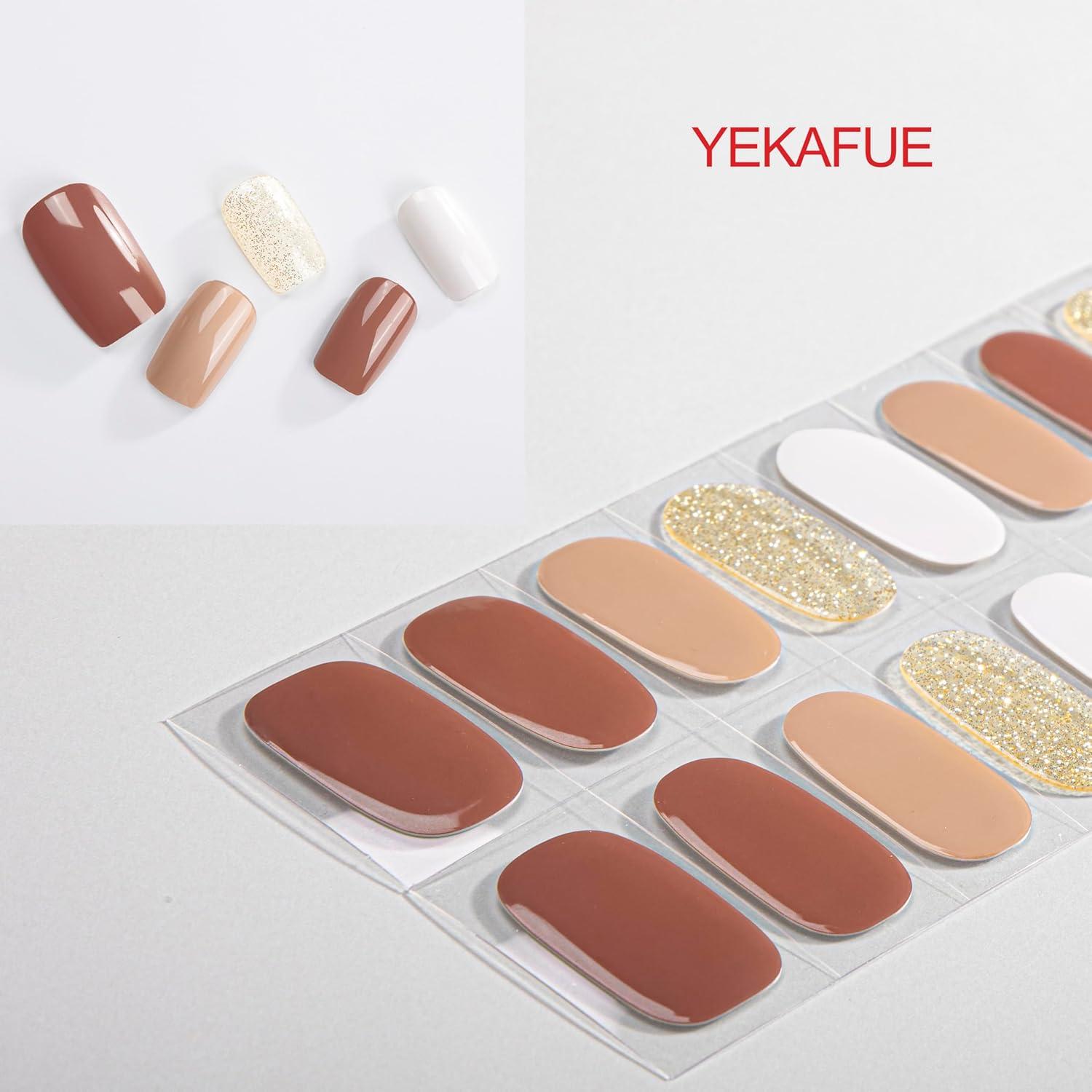 Tiras de Uñas de Gel Sin Luz Yekafue 22 Pcs Brillo Dorado