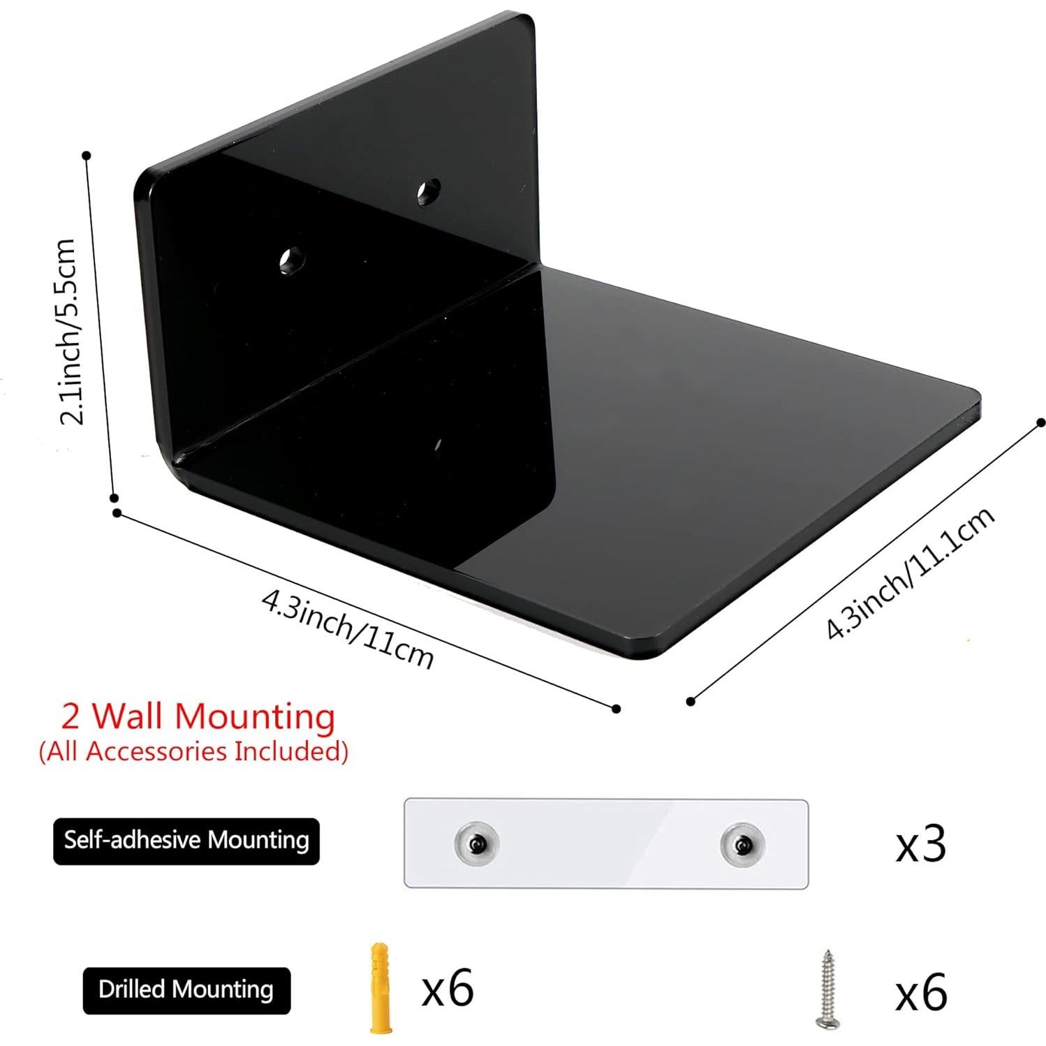 Estantes Flotantes de Acrílico Evron 2 Piezas 10.9x10.9cm Negro