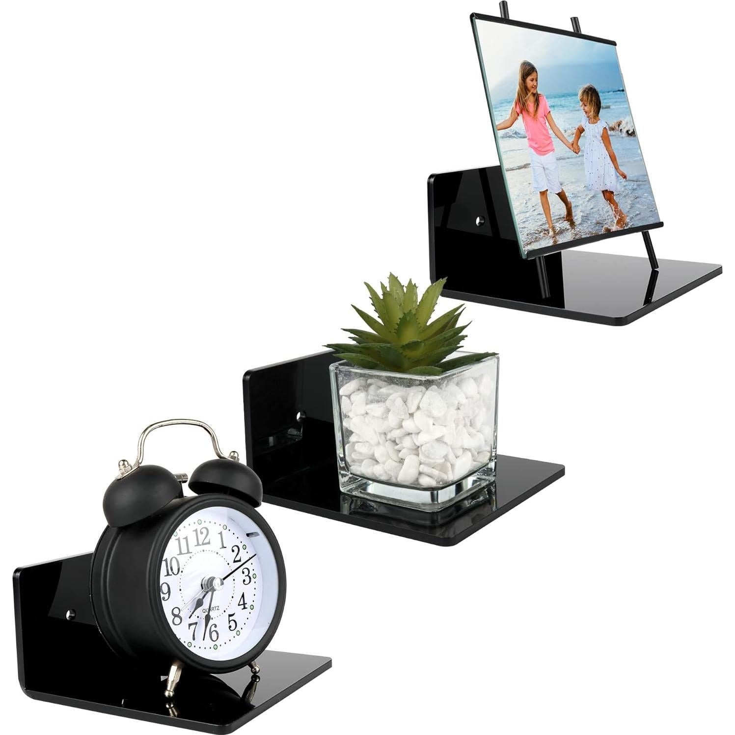 Estantes Flotantes de Acrílico Evron 2 Piezas 10.9x10.9cm Negro