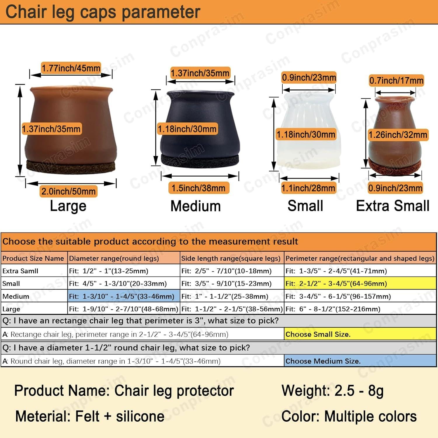 Protectores de Piso de Silicona Conprasim 24 Unidades Extra Pequeños