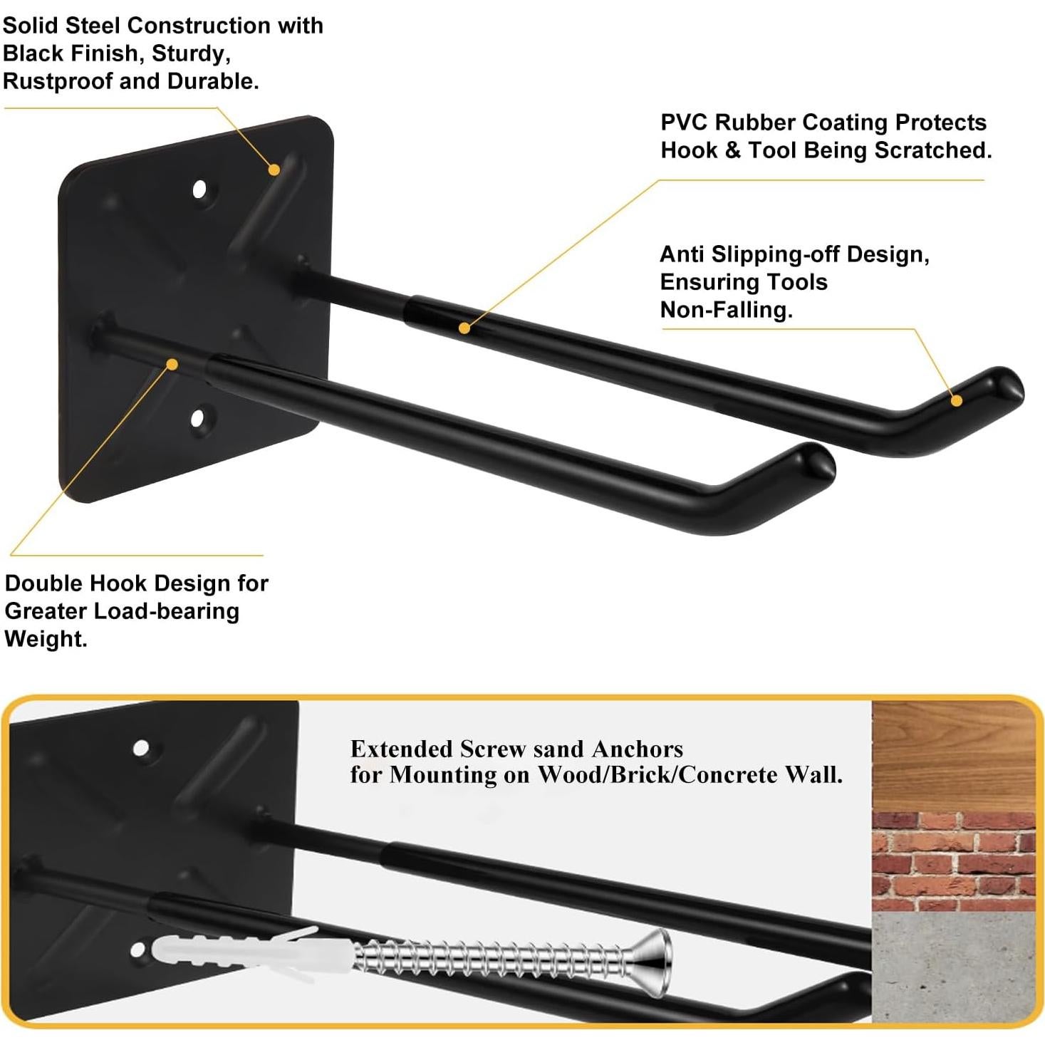 Ganchos de Almacenamiento ZexHok 10" Acero para Garaje - Juego de 4