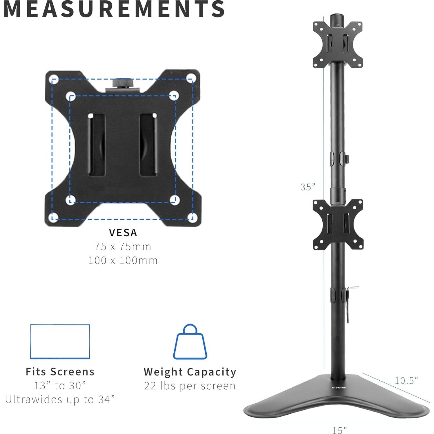 Soporte Doble para Monitor VIVO STAND-V002L, 13-34" Negro