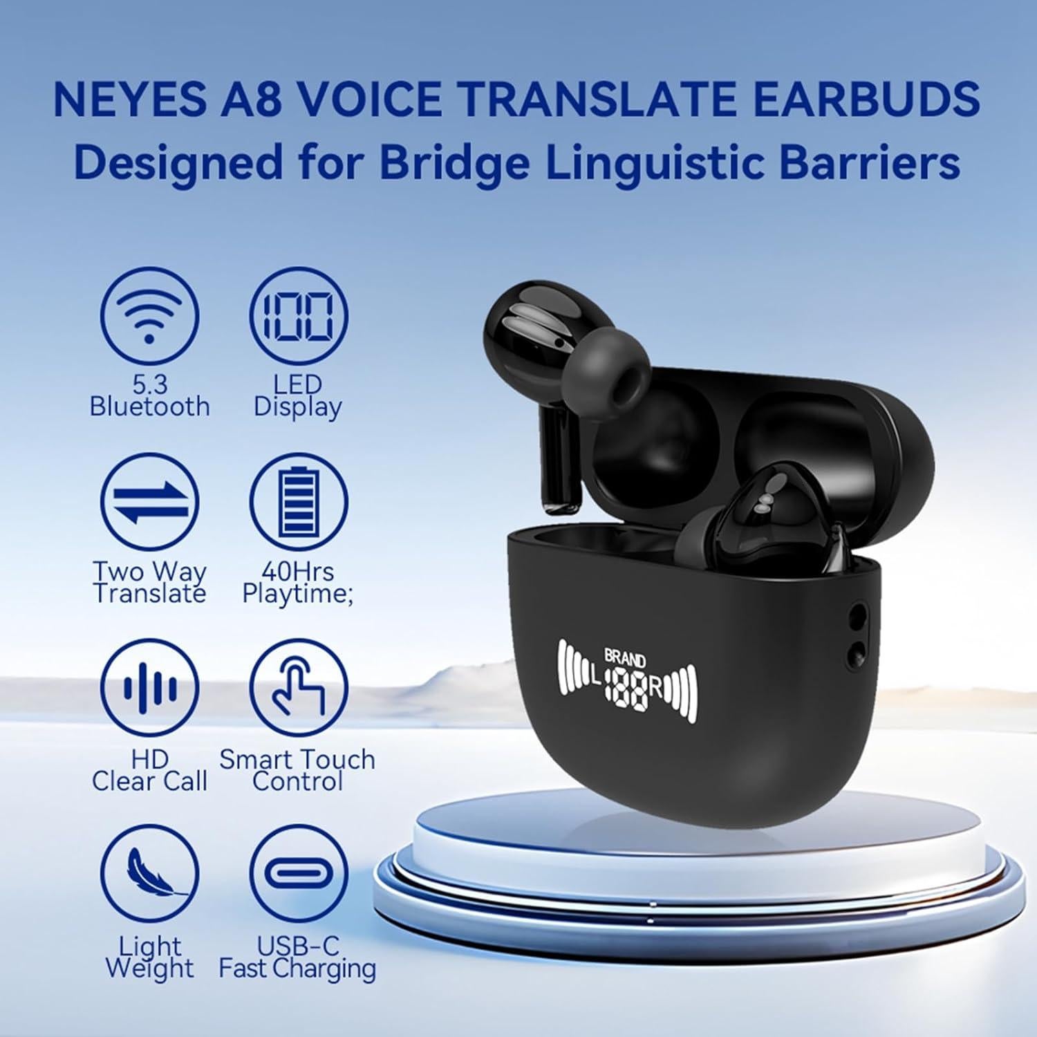 Auriculares Traductores Neyes 3-en-1 Bluetooth Negro 137 Idiomas