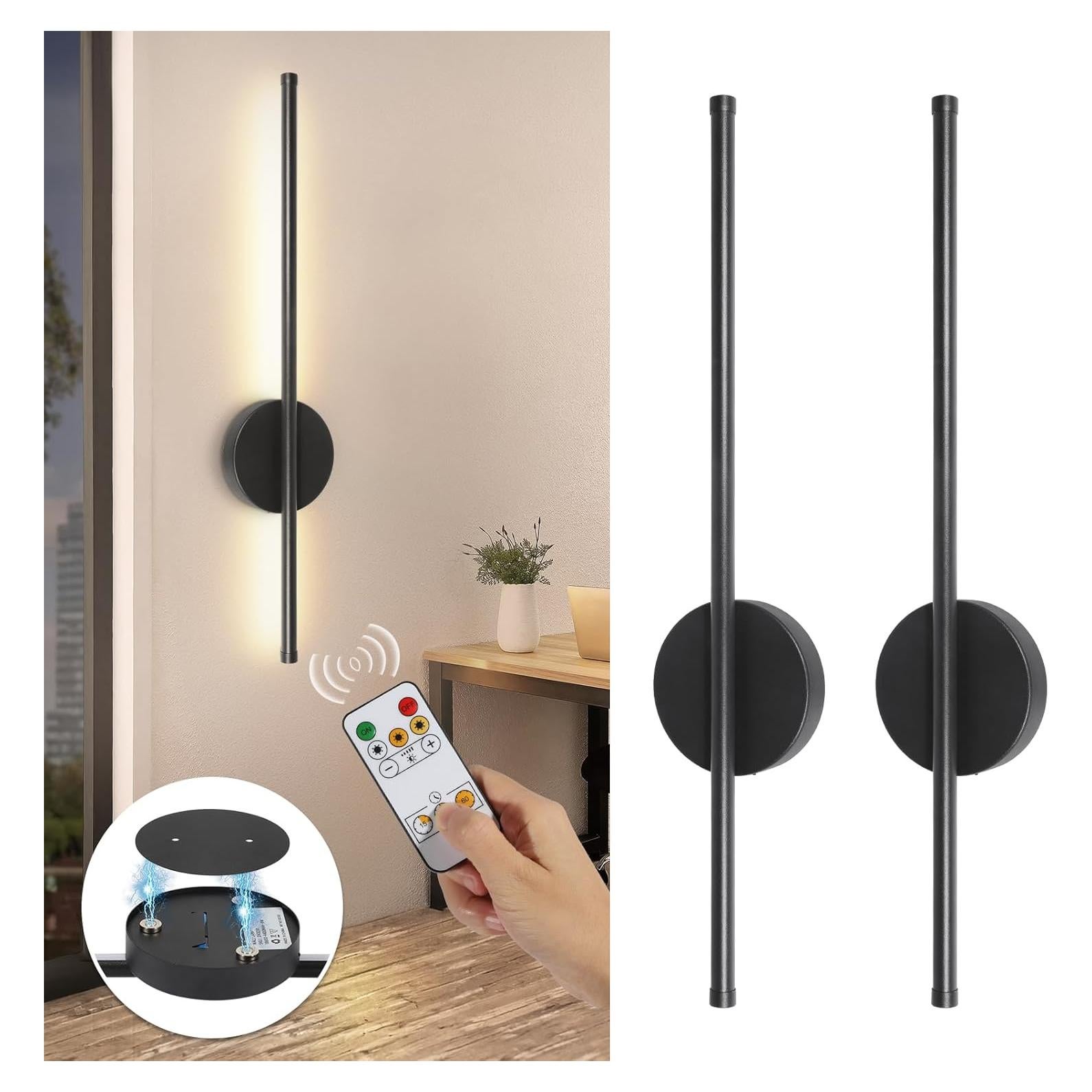 Juego de Apliques de Pared Inalámbricos TaoFiaCo 61cm Negro