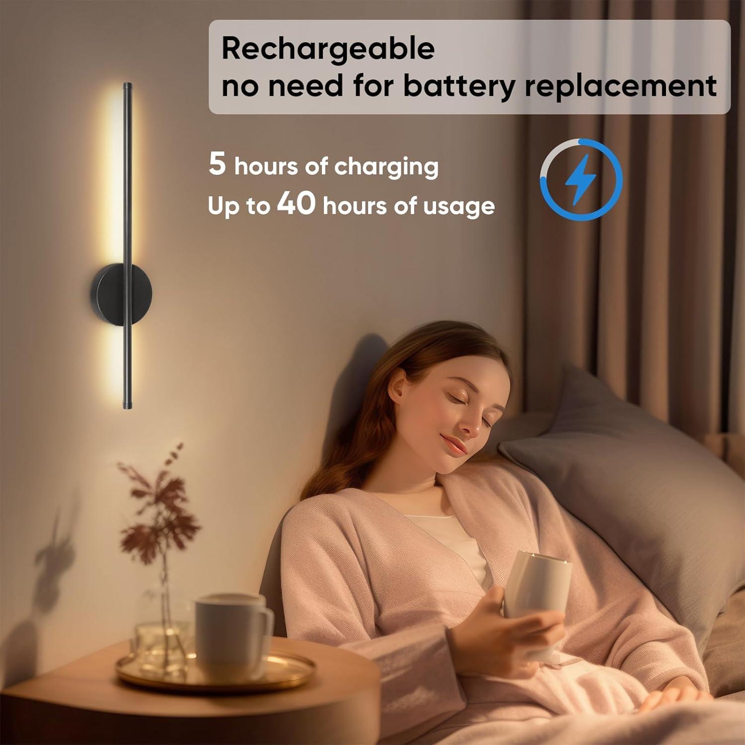 Juego de Apliques de Pared Inalámbricos TaoFiaCo 61cm Negro