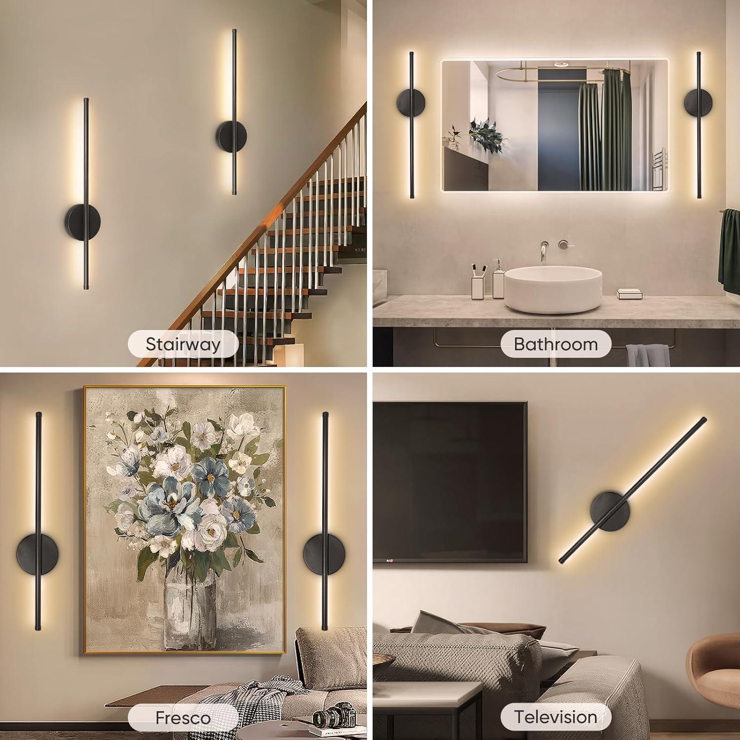 Juego de Apliques de Pared Inalámbricos TaoFiaCo 61cm Negro