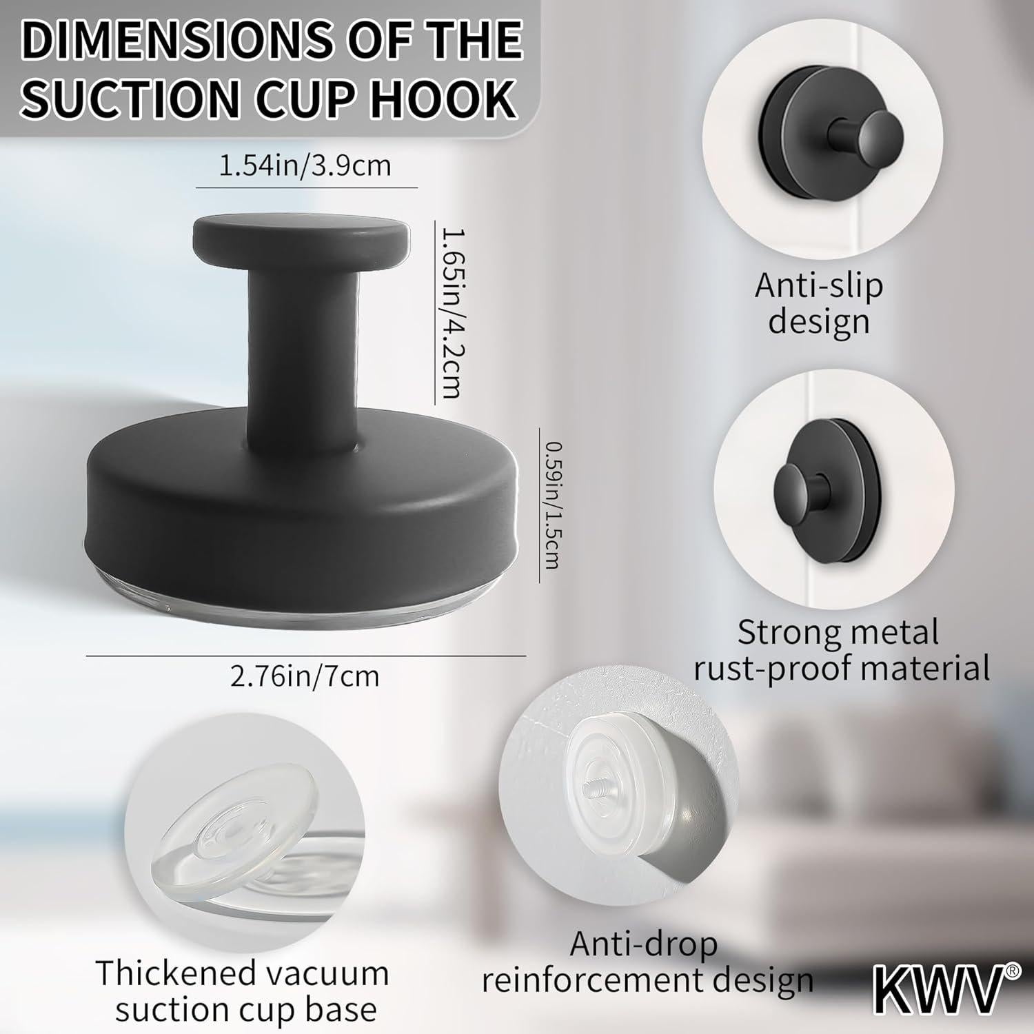 Ganchos de Ventosa KWV para Ducha Sin Taladro 6.8kg Negro 2PCS