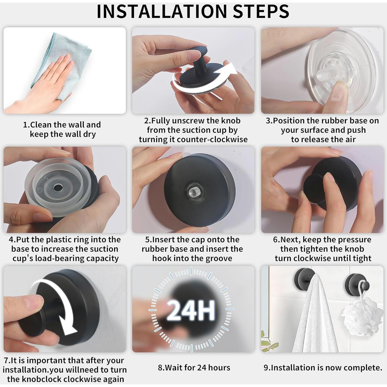 Ganchos de Ventosa KWV para Ducha Sin Taladro 6.8kg Negro 2PCS