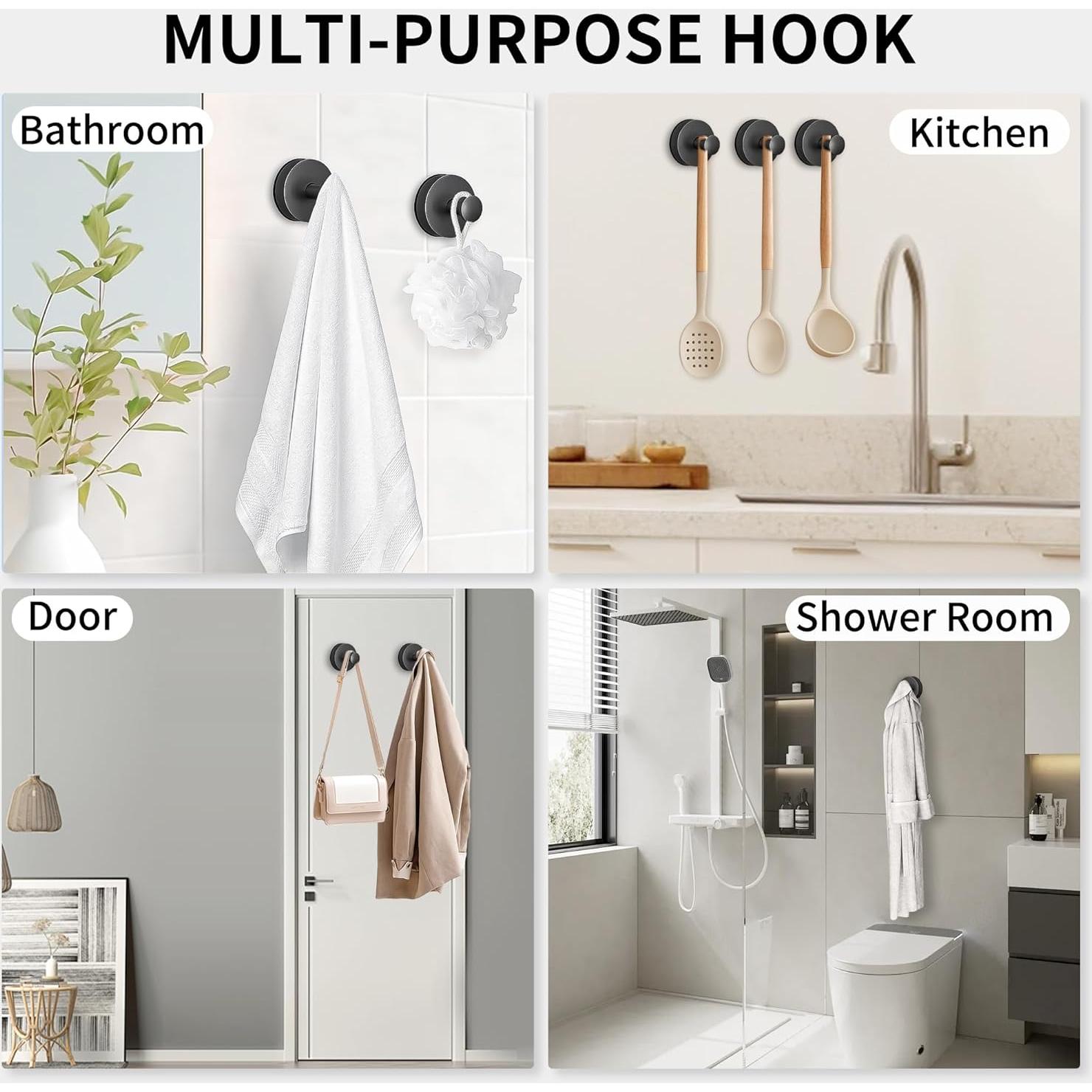 Ganchos de Ventosa KWV para Ducha Sin Taladro 6.8kg Negro 2PCS