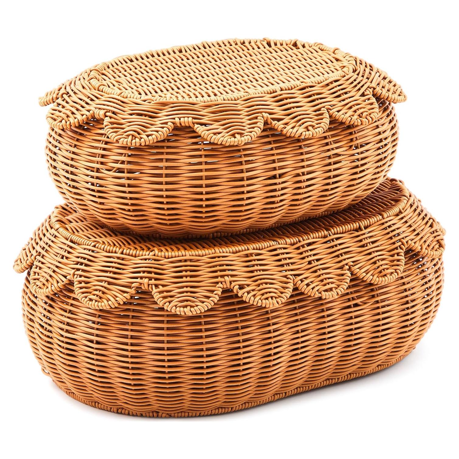 Cestas de Almacenamiento Juexica 2 Pcs Ratan con Tapa 38x26x15 cm