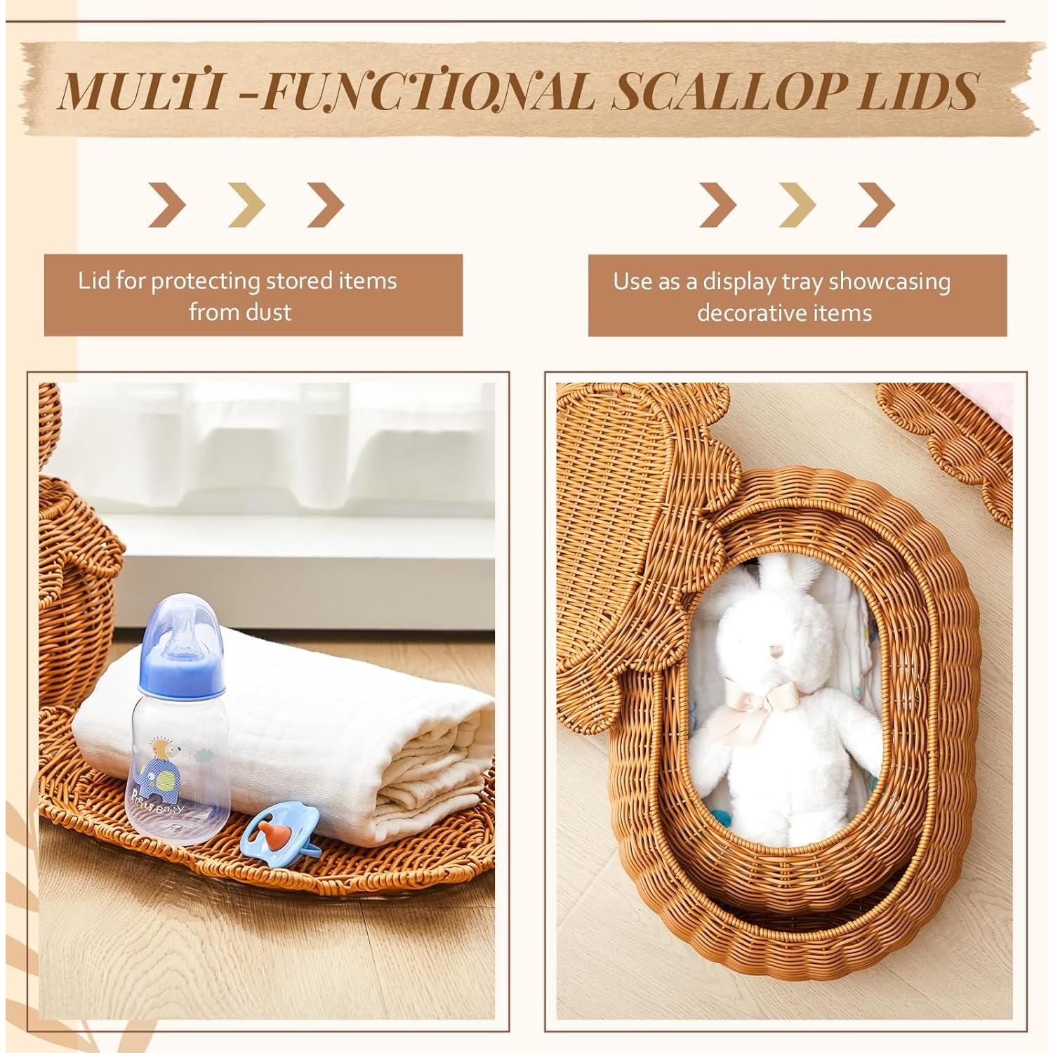 Cestas de Almacenamiento Juexica 2 Pcs Ratan con Tapa 38x26x15 cm