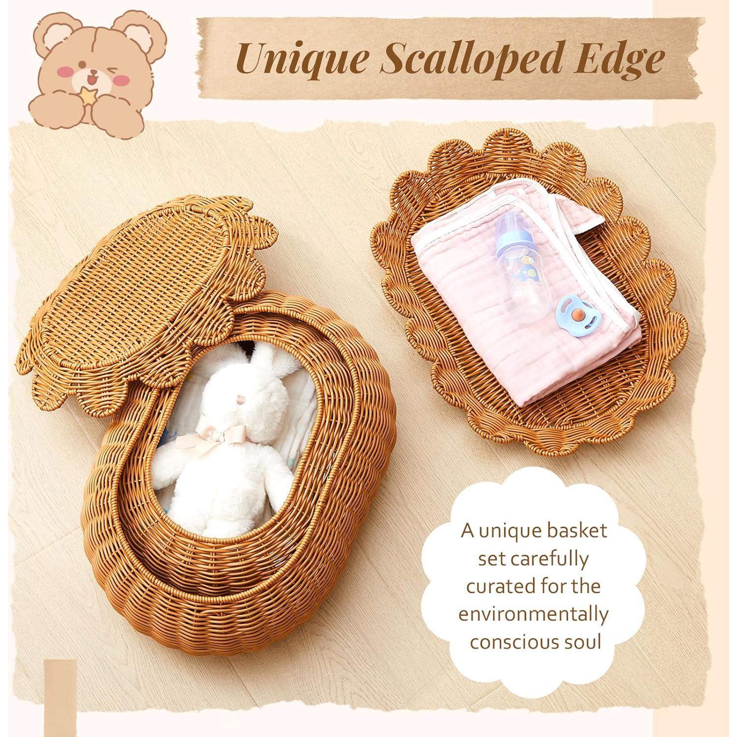 Cestas de Almacenamiento Juexica 2 Pcs Ratan con Tapa 38x26x15 cm