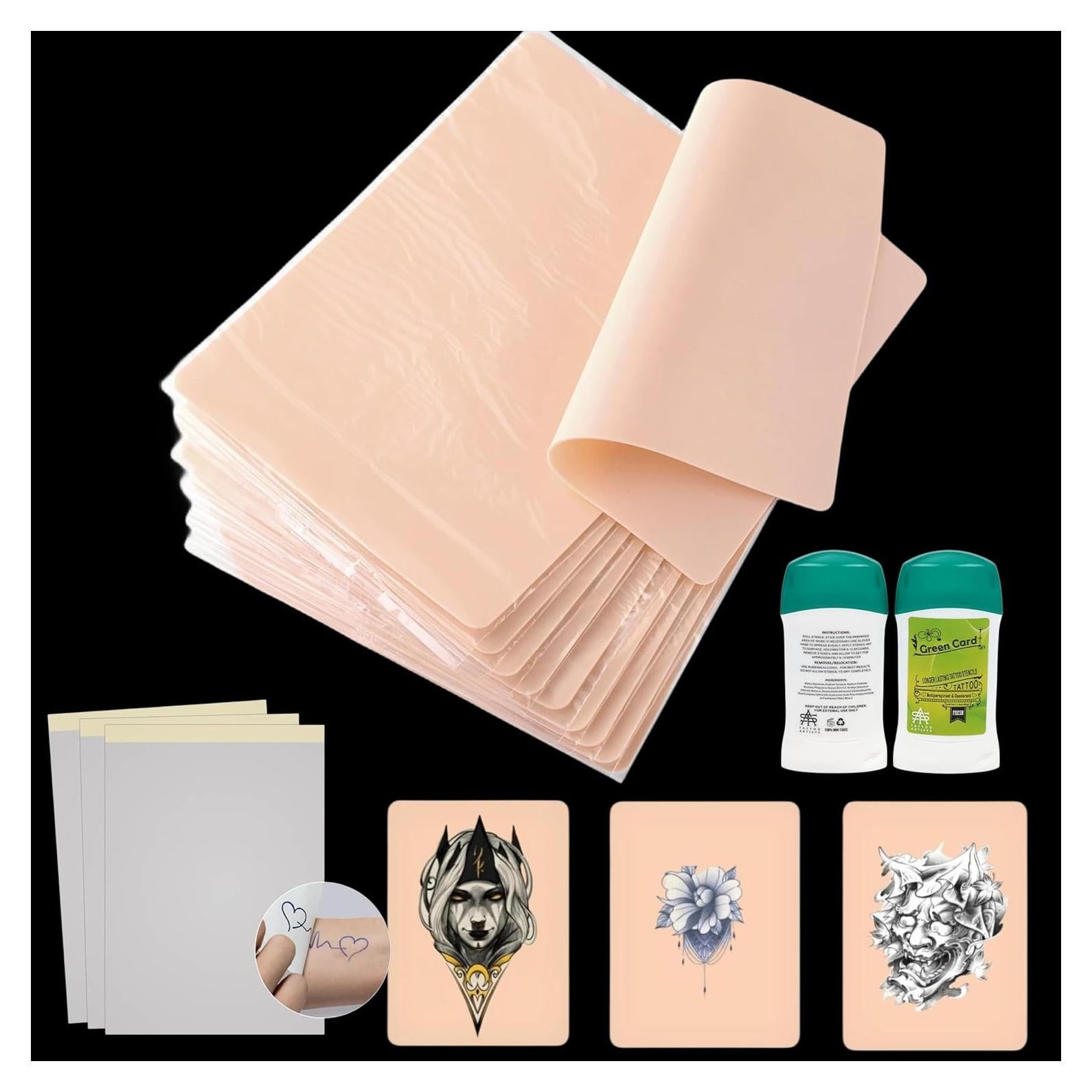 Kit de Práctica de Tatuajes Pmuul - 21 Piezas, Piel Falsa y Transferencia