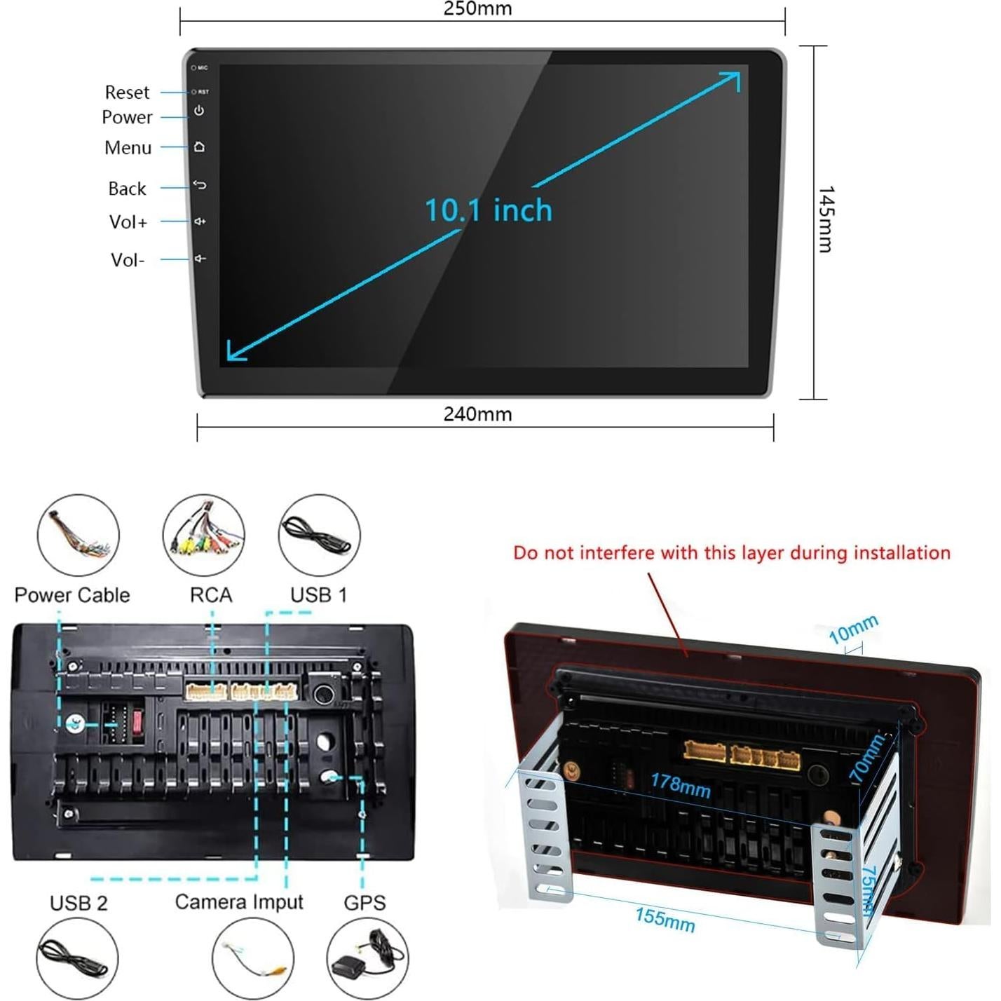 Estéreo de Coche Android Hikity 10.1" Doble Din GPS Bluetooth