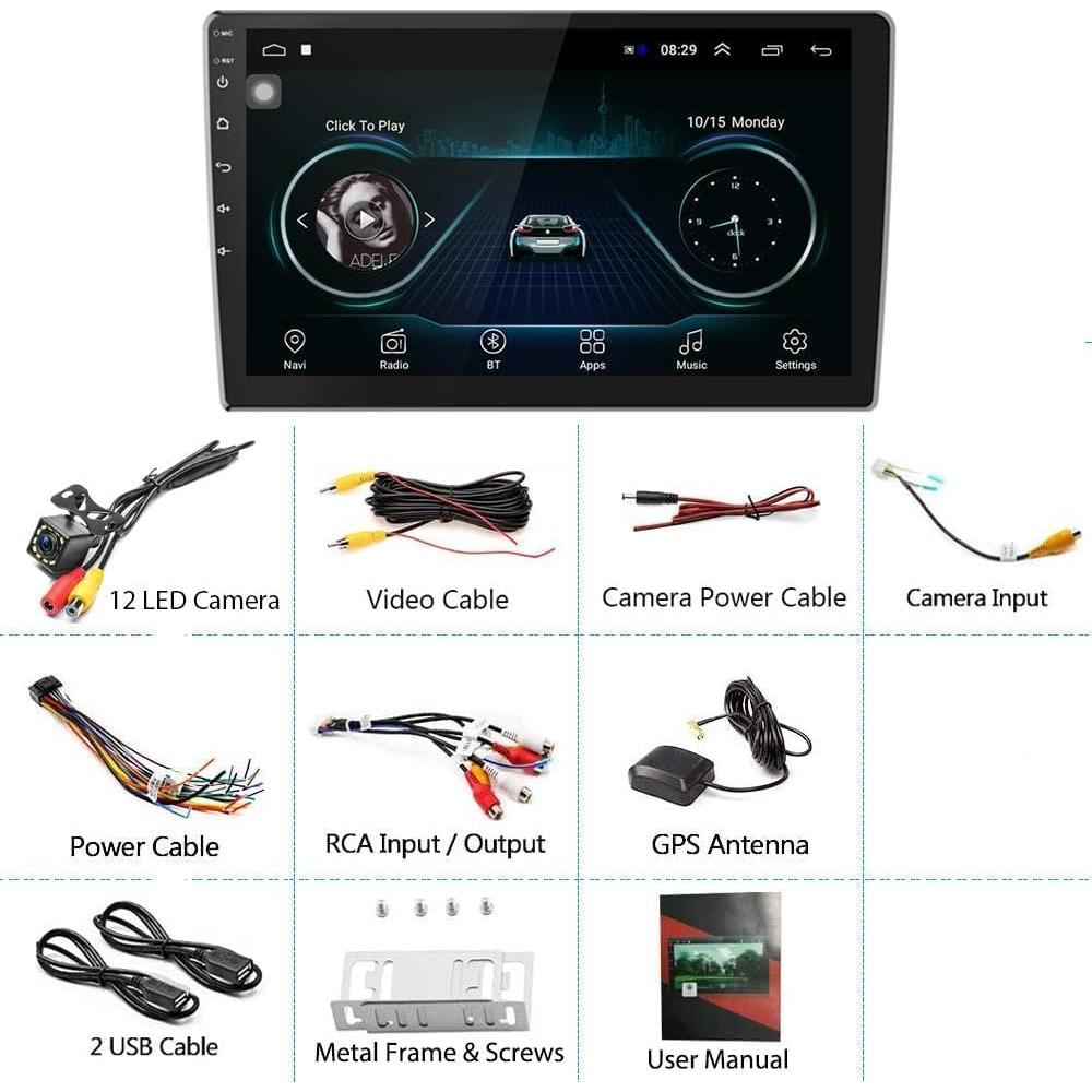 Estéreo de Coche Android Hikity 10.1" Doble Din GPS Bluetooth