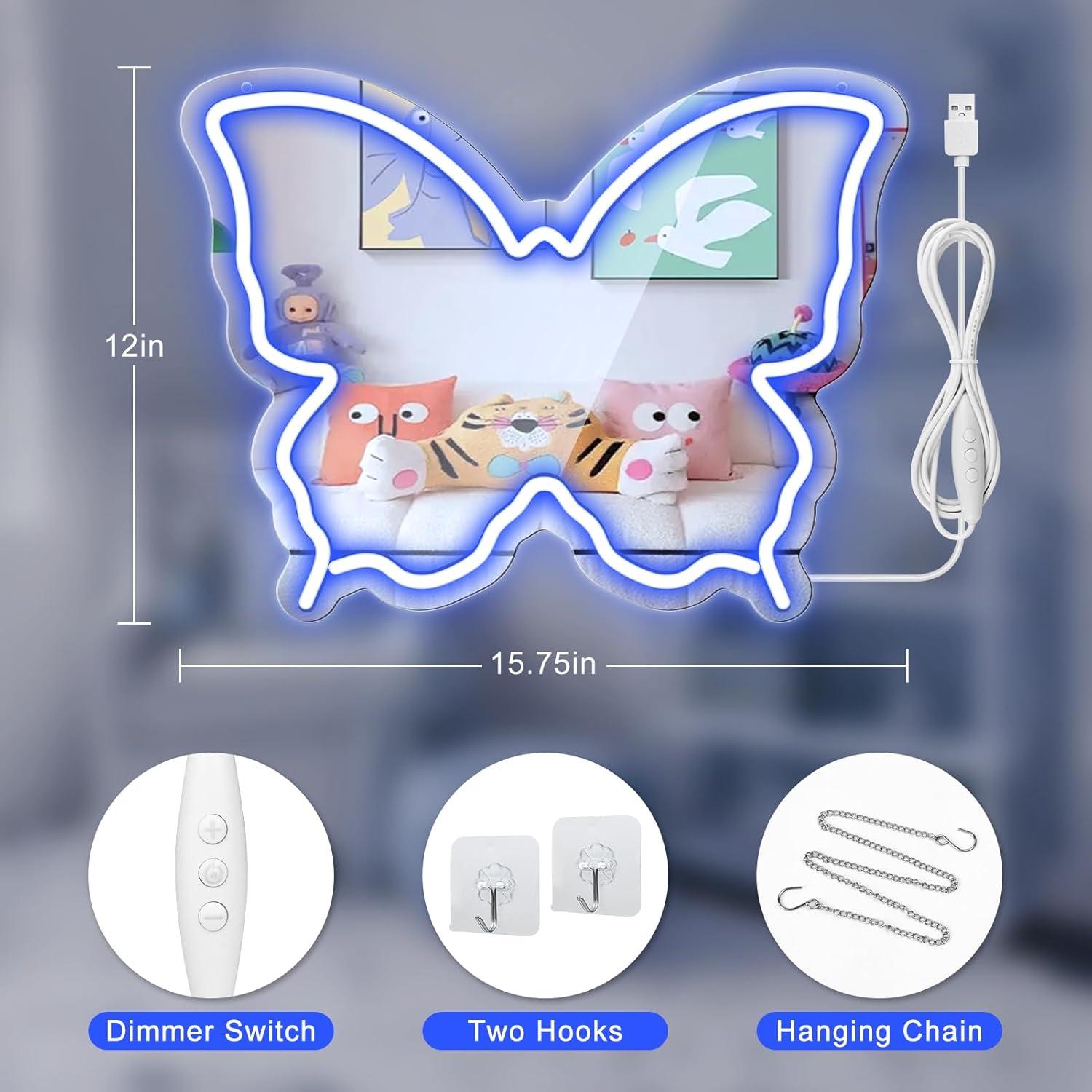 Espejo de Neón Mariposa ZHONGCHEN 39.9x30.5cm LED Azul