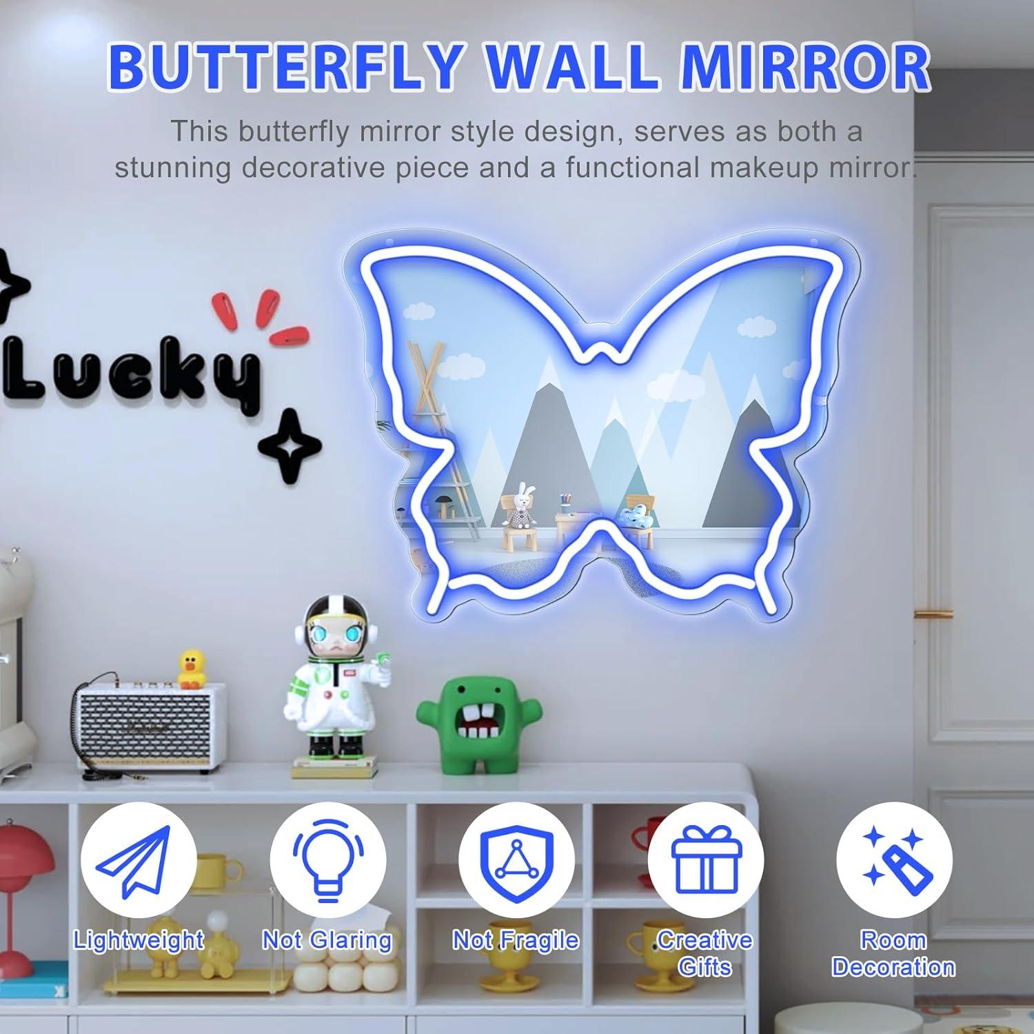Espejo de Neón Mariposa ZHONGCHEN 39.9x30.5cm LED Azul