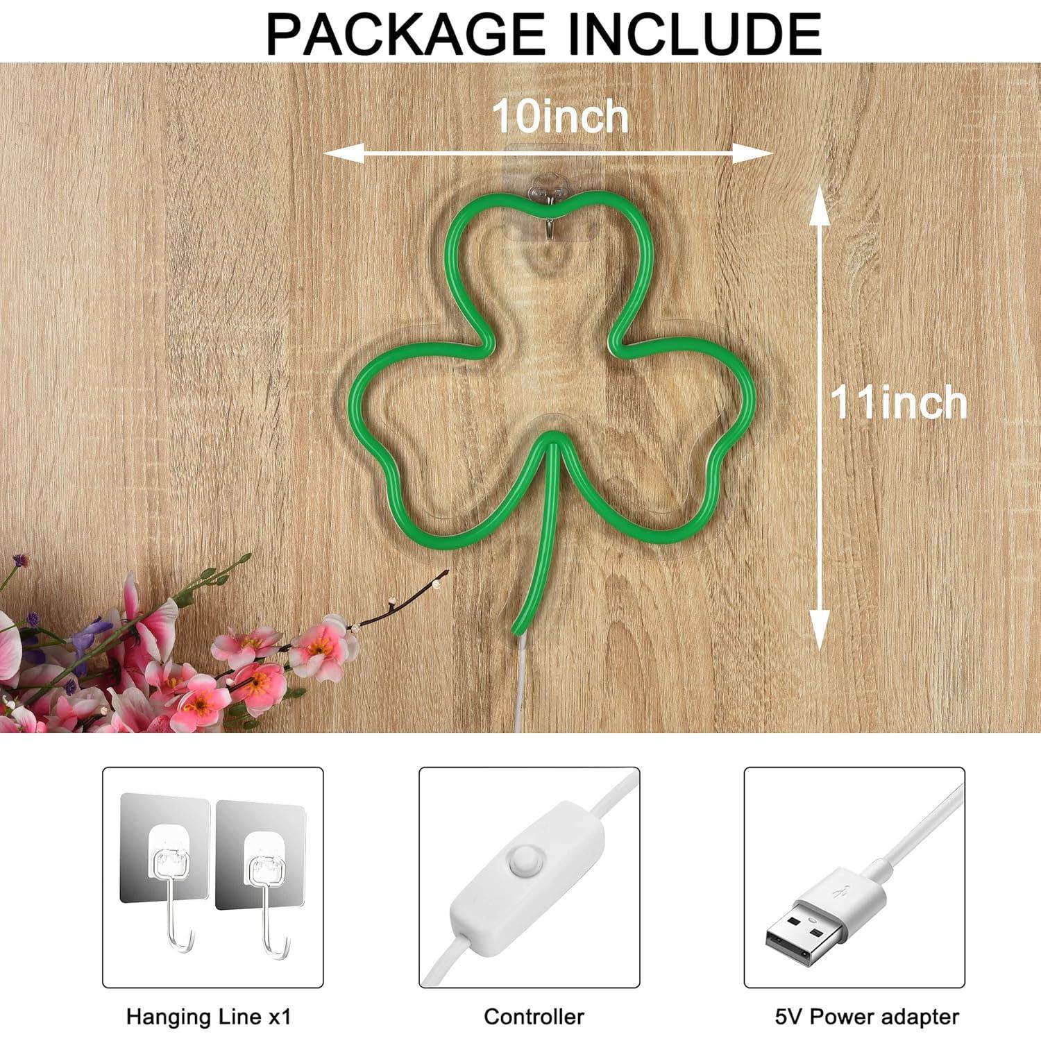 Cartel de Neón Trébol LED Roouneon 280mm x 250mm Verde