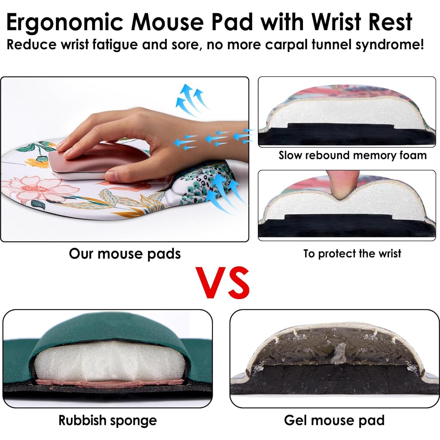 Alfombrilla de Ratón Ergonómica HODYXIN con Soporte Floral