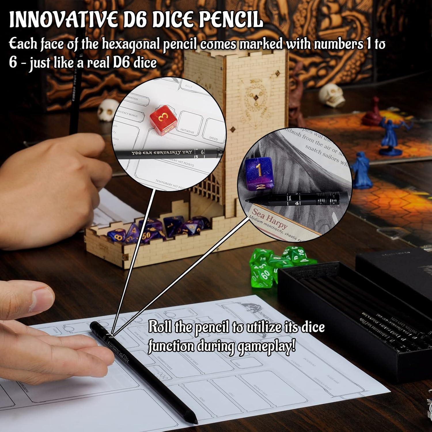 Juego de Lápices CZYY D&D 12 Piezas con Borrador y Dados