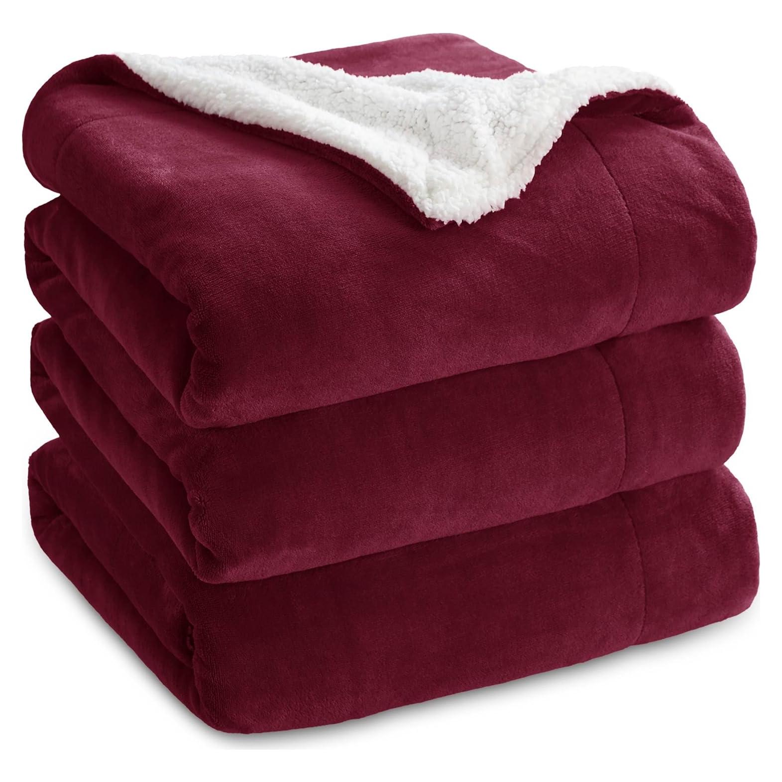 Manta de Sherpa Fleece Bedsure Queen Burdeos 228.6x228.6 cm