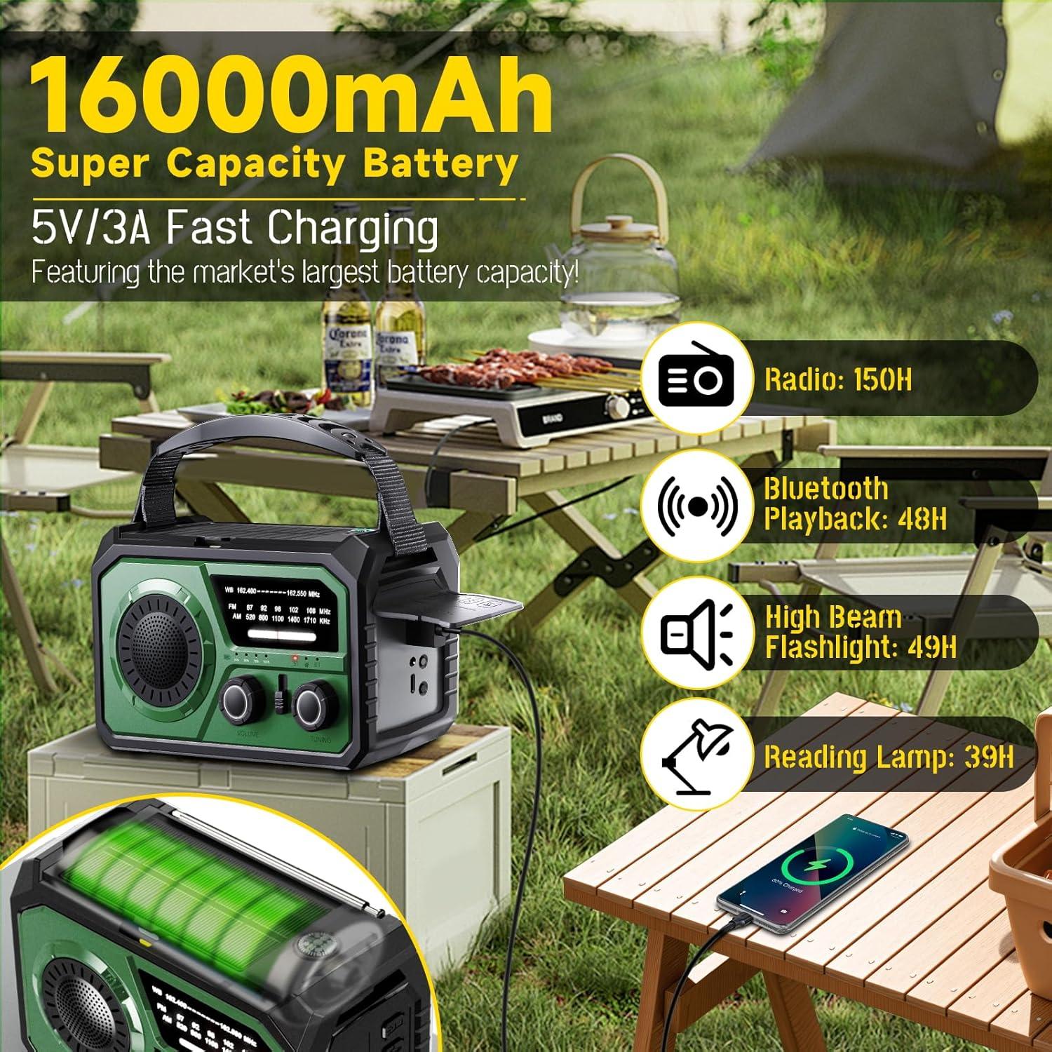 Radio de Emergencia Portátil Solar BAYTWA H21 16000mAh Verde