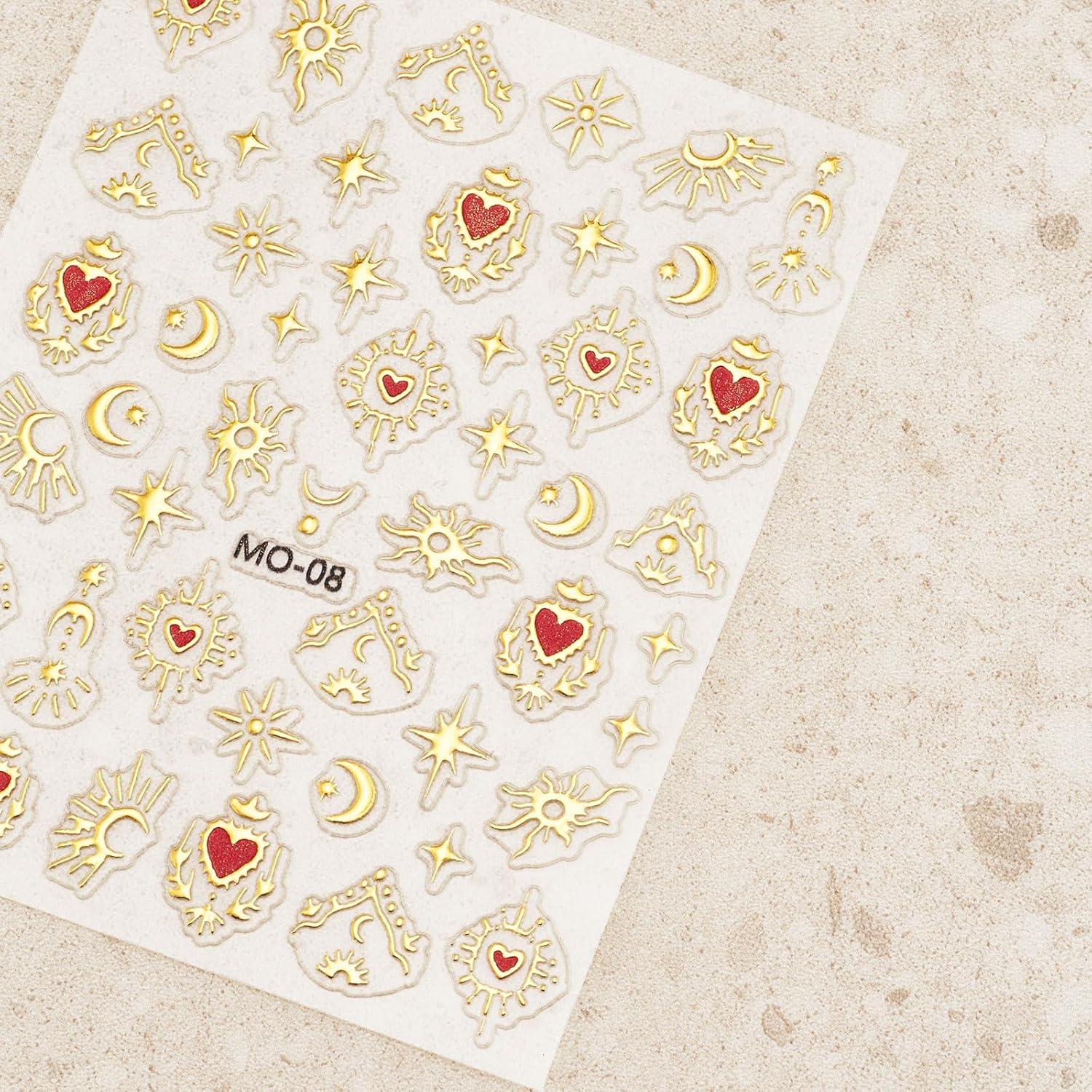 Nail Stickers 6 Sheets 5D Aurora Nail Art Stickers Decals Self-Adhesive Pegatinas Uñas Glitter Self-Adhesive Flower Star Heart Butterfly Nail Art Design Decoration Accessories for Woman Girls,Style1