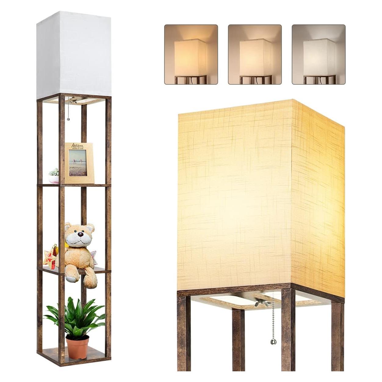 Lámpara de Pie Dott Arts con Estantes y Bombilla LED 3 Colores