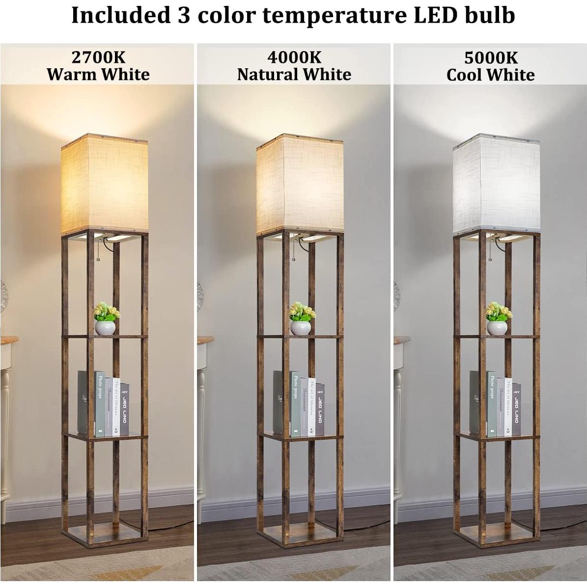 Lámpara de Pie Dott Arts con Estantes y Bombilla LED 3 Colores