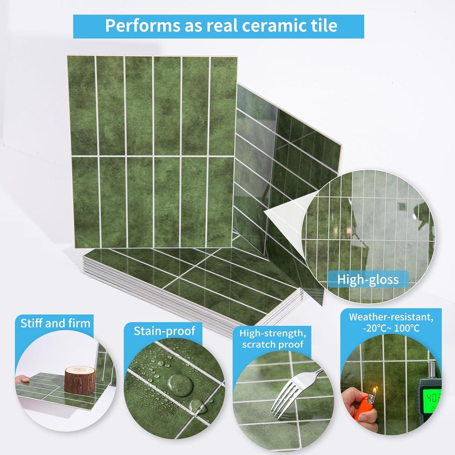 Azulejos Autoadhesivos Art3d 10 Hojas 29x23 cm Verde Cerámica