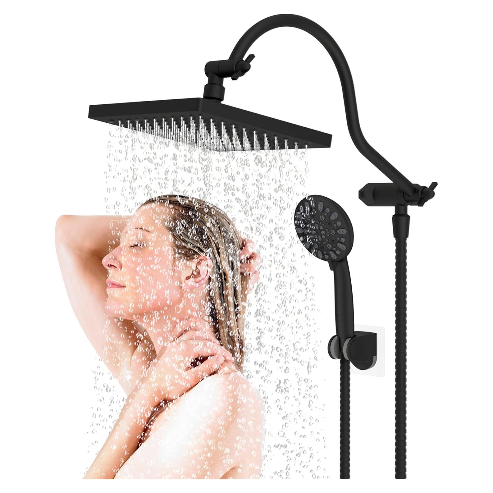 Cabezal de Ducha de Lluvia Hibbent 8" + Ducha de Mano 7 Rocíos