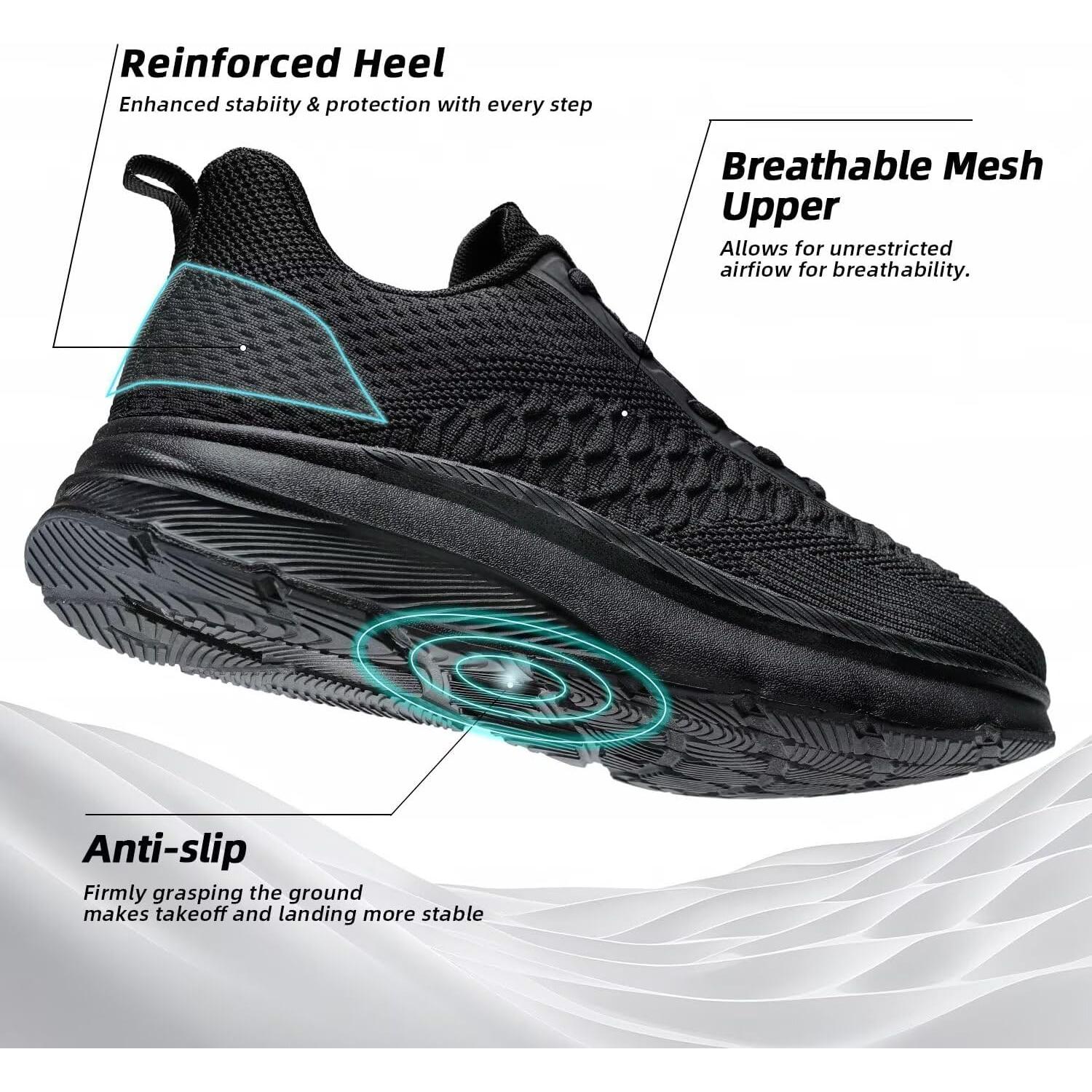 Zapatos de Caminar Antideslizantes para Hombre - Negro - Talla 6.5