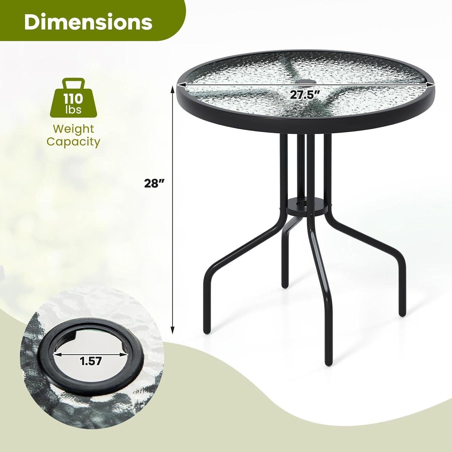 Mesa Redonda de Patio Tangkula 70 cm Vidrio Templado Metal