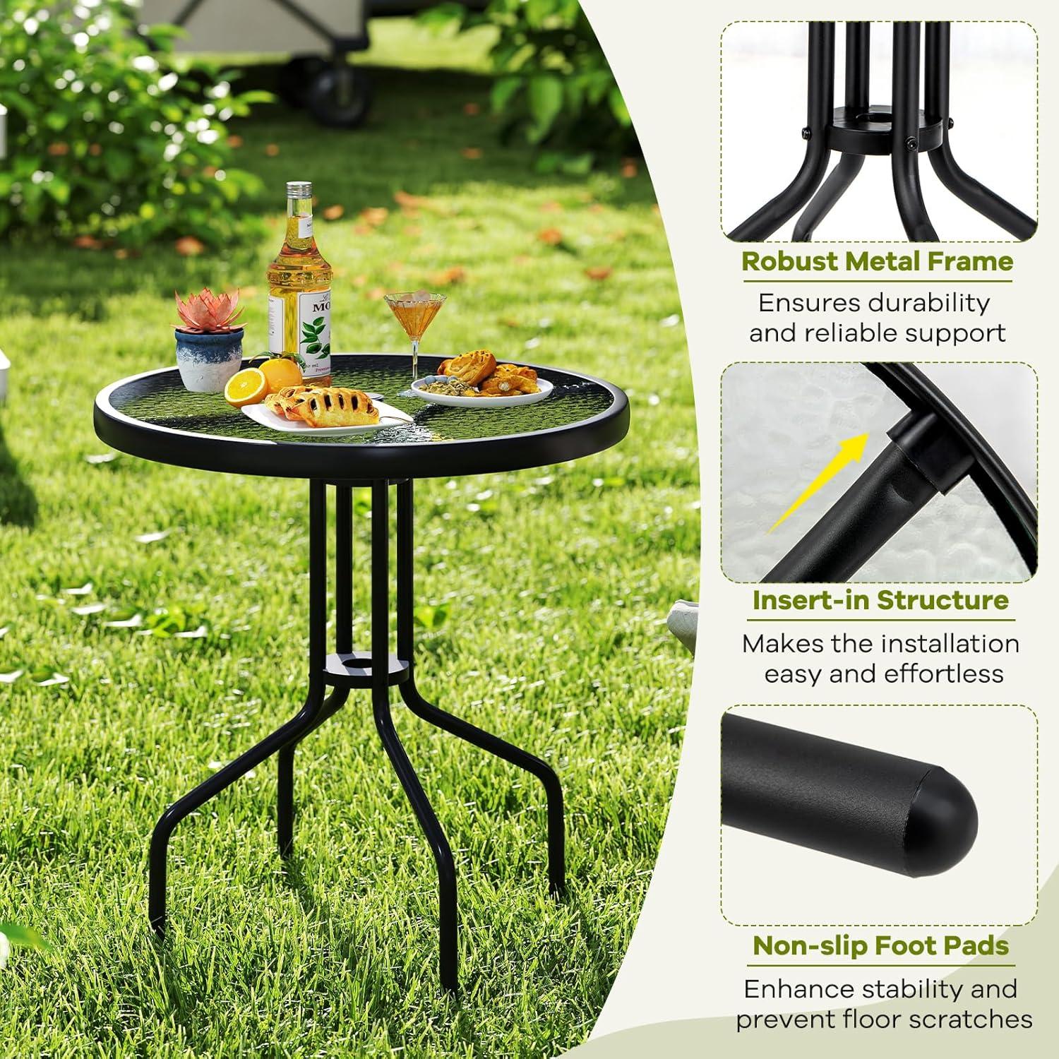 Mesa Redonda de Patio Tangkula 70 cm Vidrio Templado Metal