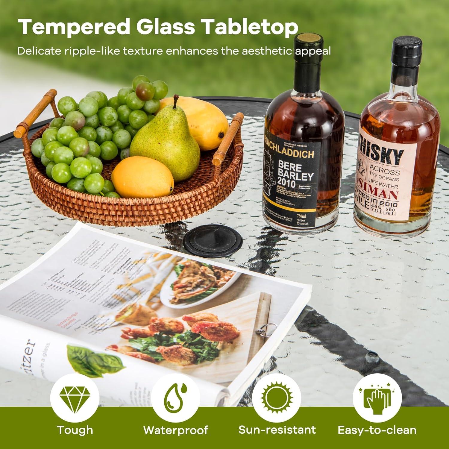 Mesa Redonda de Patio Tangkula 70 cm Vidrio Templado Metal