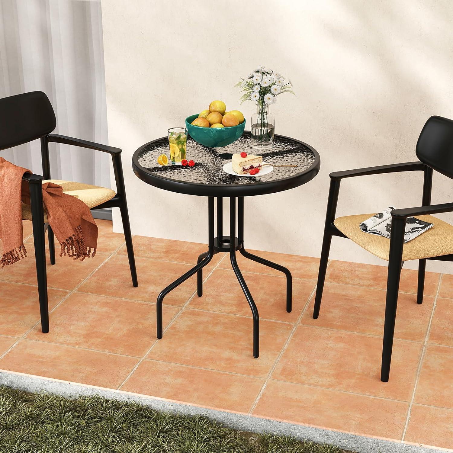 Mesa Redonda de Patio Tangkula 70 cm Vidrio Templado Metal