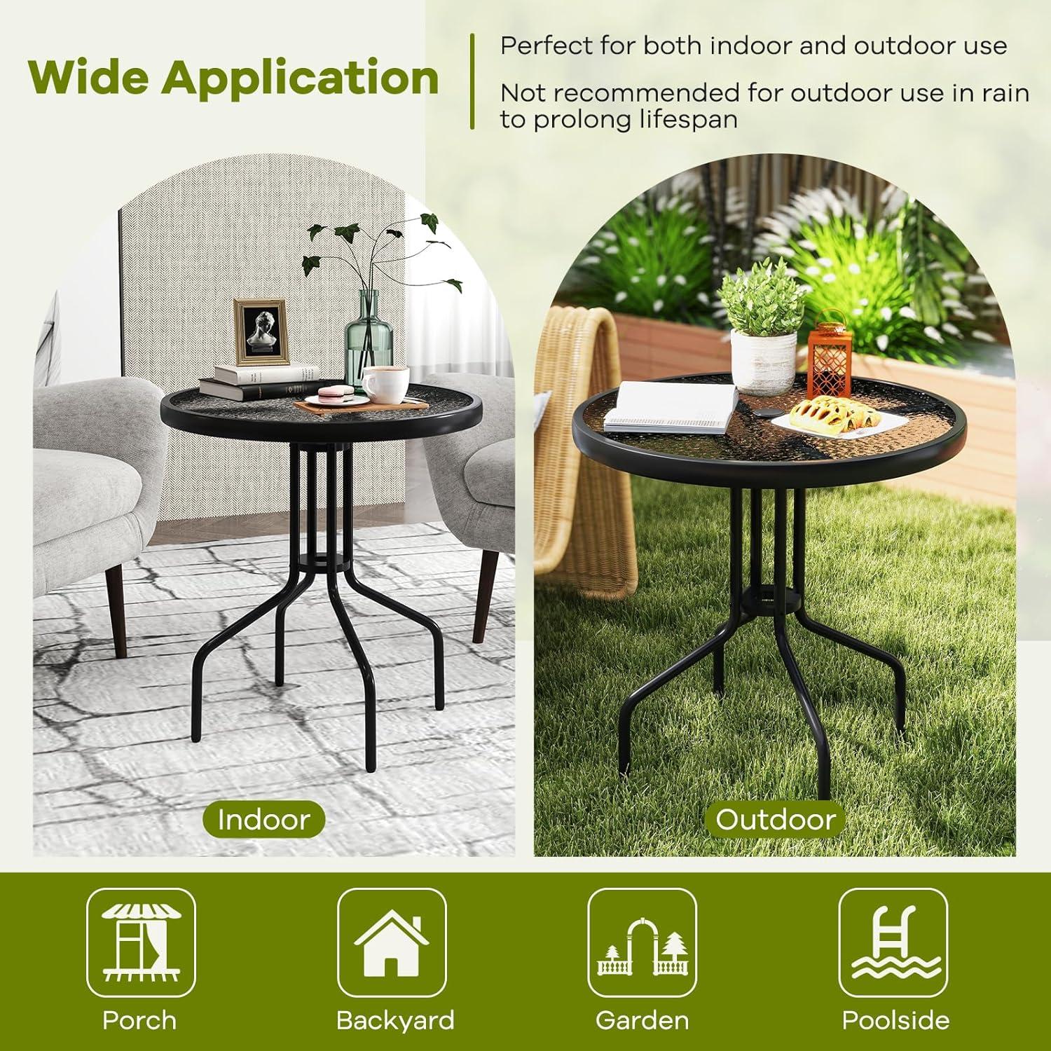 Mesa Redonda de Patio Tangkula 70 cm Vidrio Templado Metal