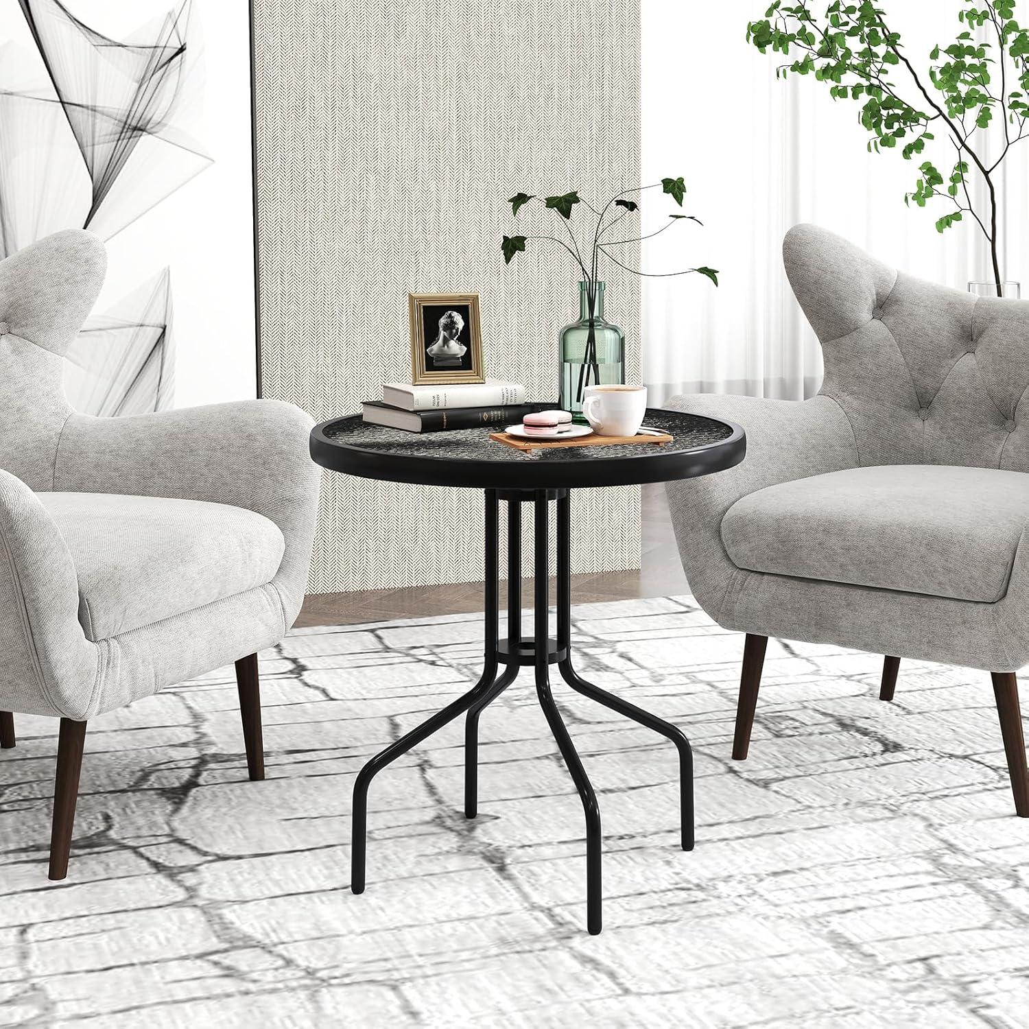 Mesa Redonda de Patio Tangkula 70 cm Vidrio Templado Metal