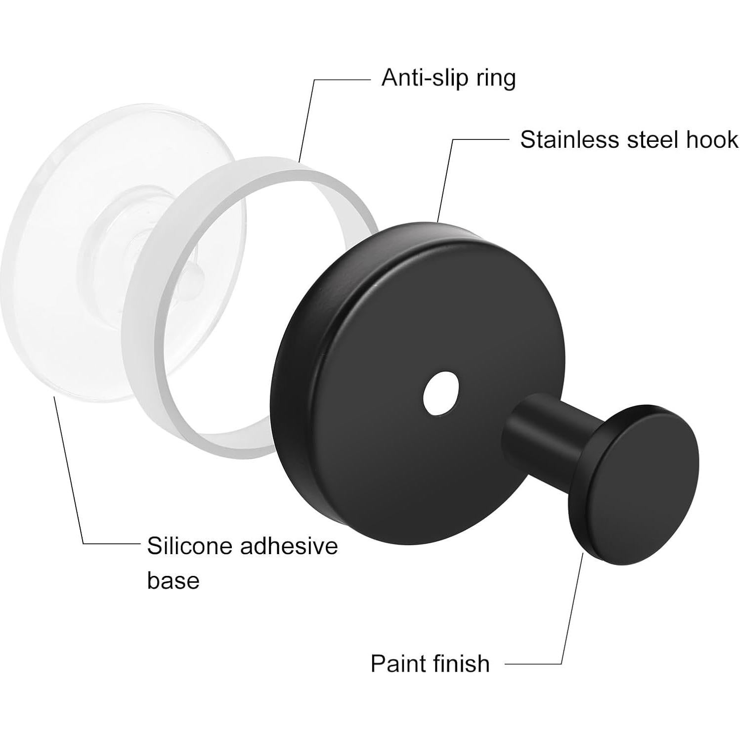 Ganchos de Ventosa Dntorx Acero Inoxidable Negro Paquete de 2