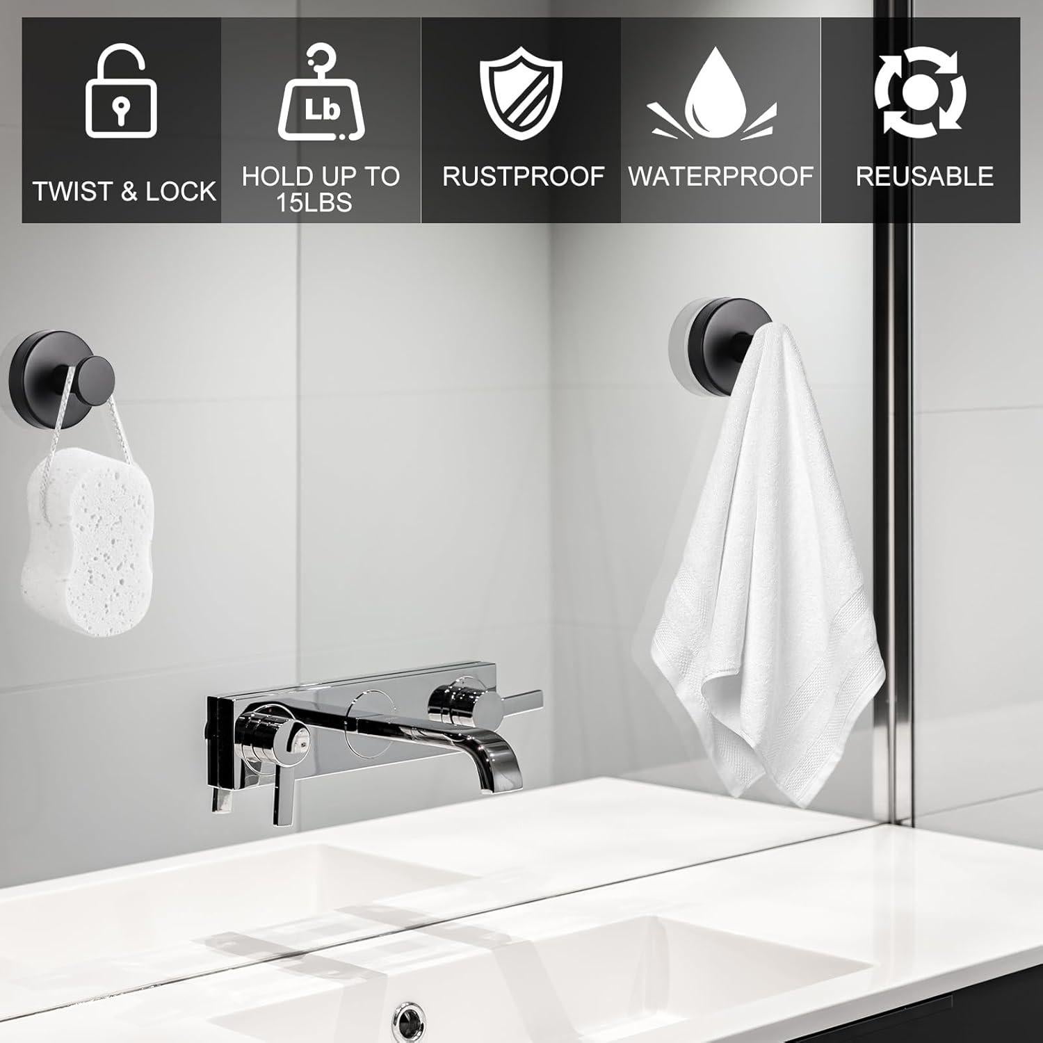 Ganchos de Ventosa Dntorx Acero Inoxidable Negro Paquete de 2