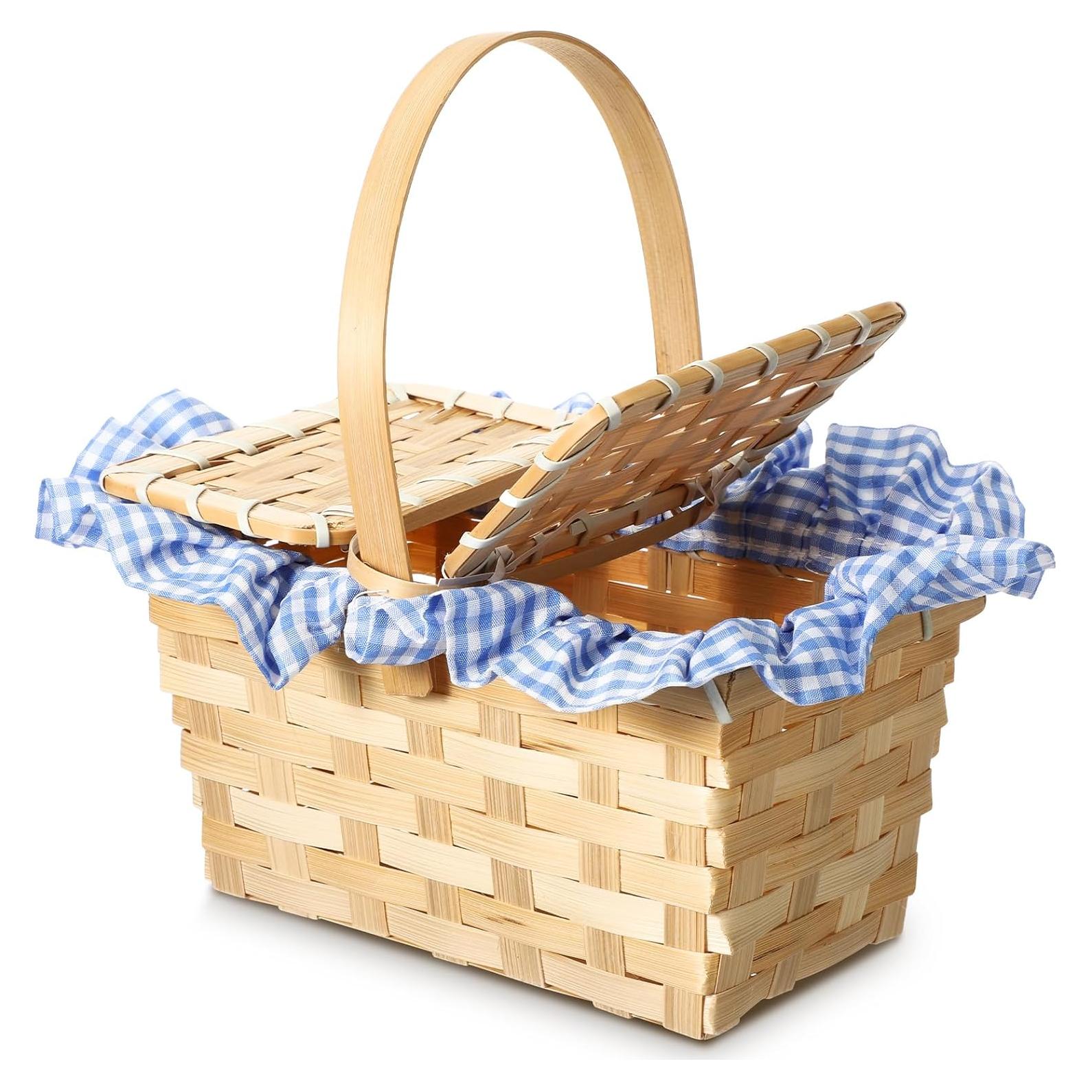 Cesta de Picnic Tejida Retro Teenyyou Azul y Blanco 20x12x10cm